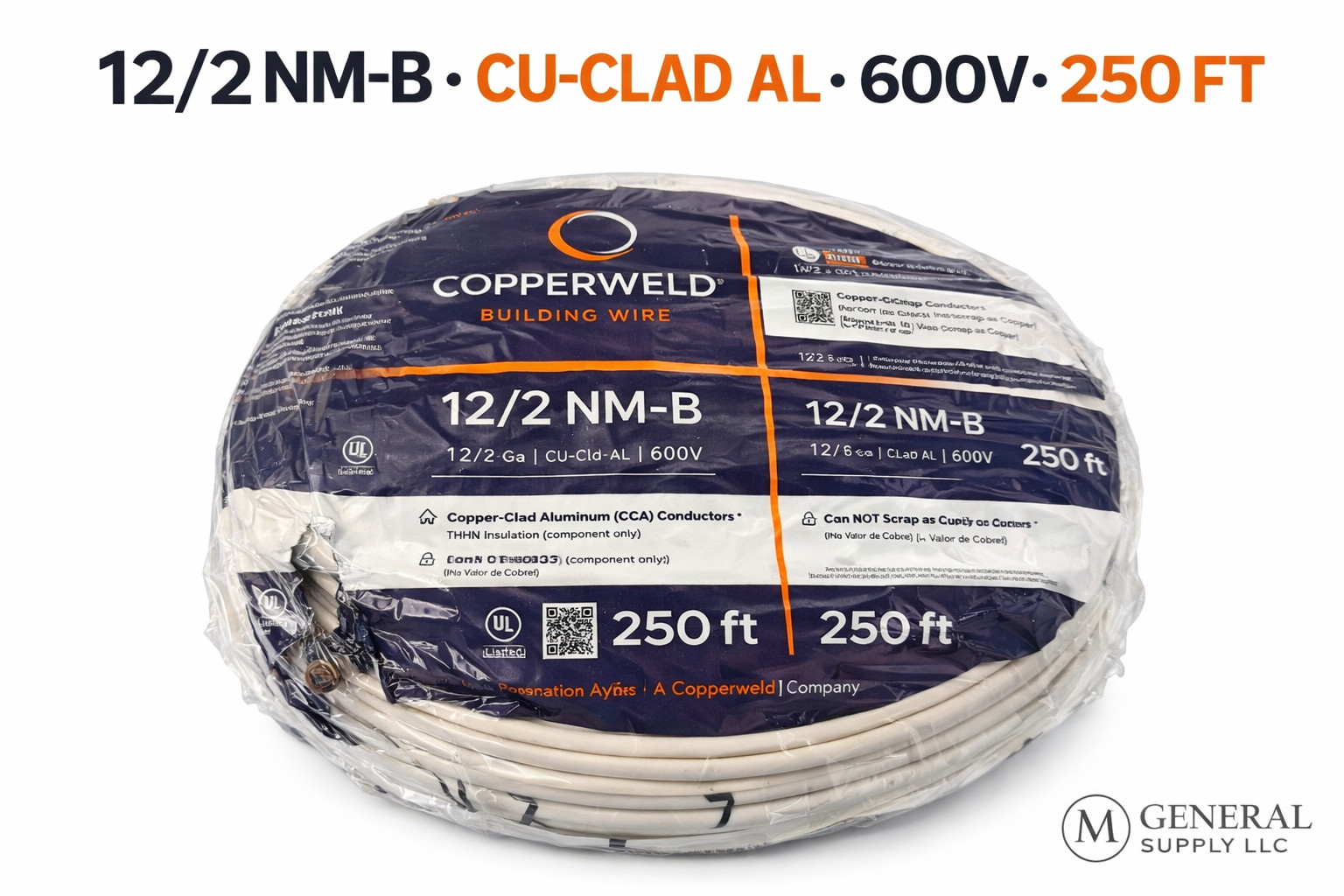 12/2 cu clad alum wire 250ft roll Copperweld
