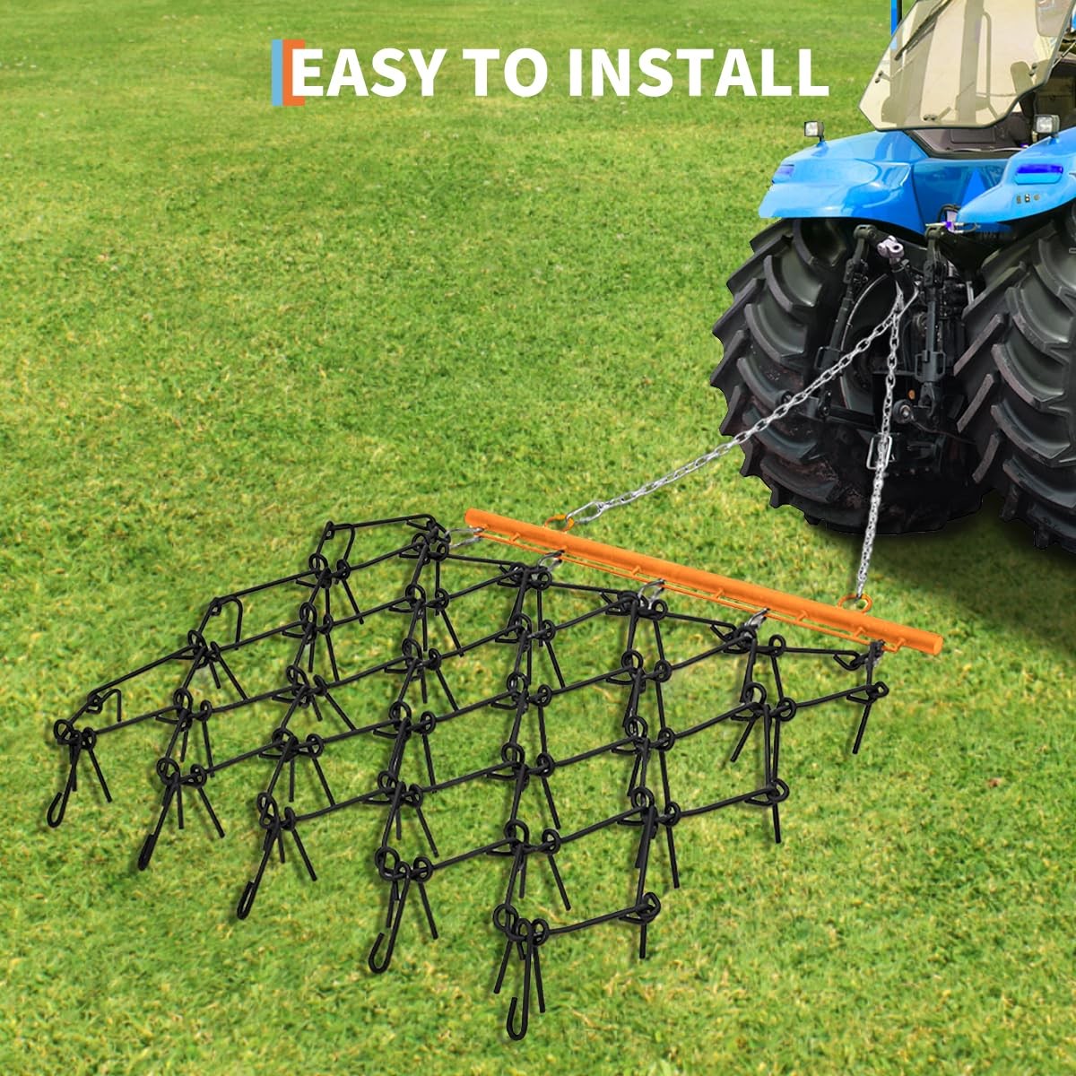 ATV UTV Tractor Drag Harrow 4×4 FT, 3/8″ & 1/2″ Teeth,Tow-Behind Grading ,Soil