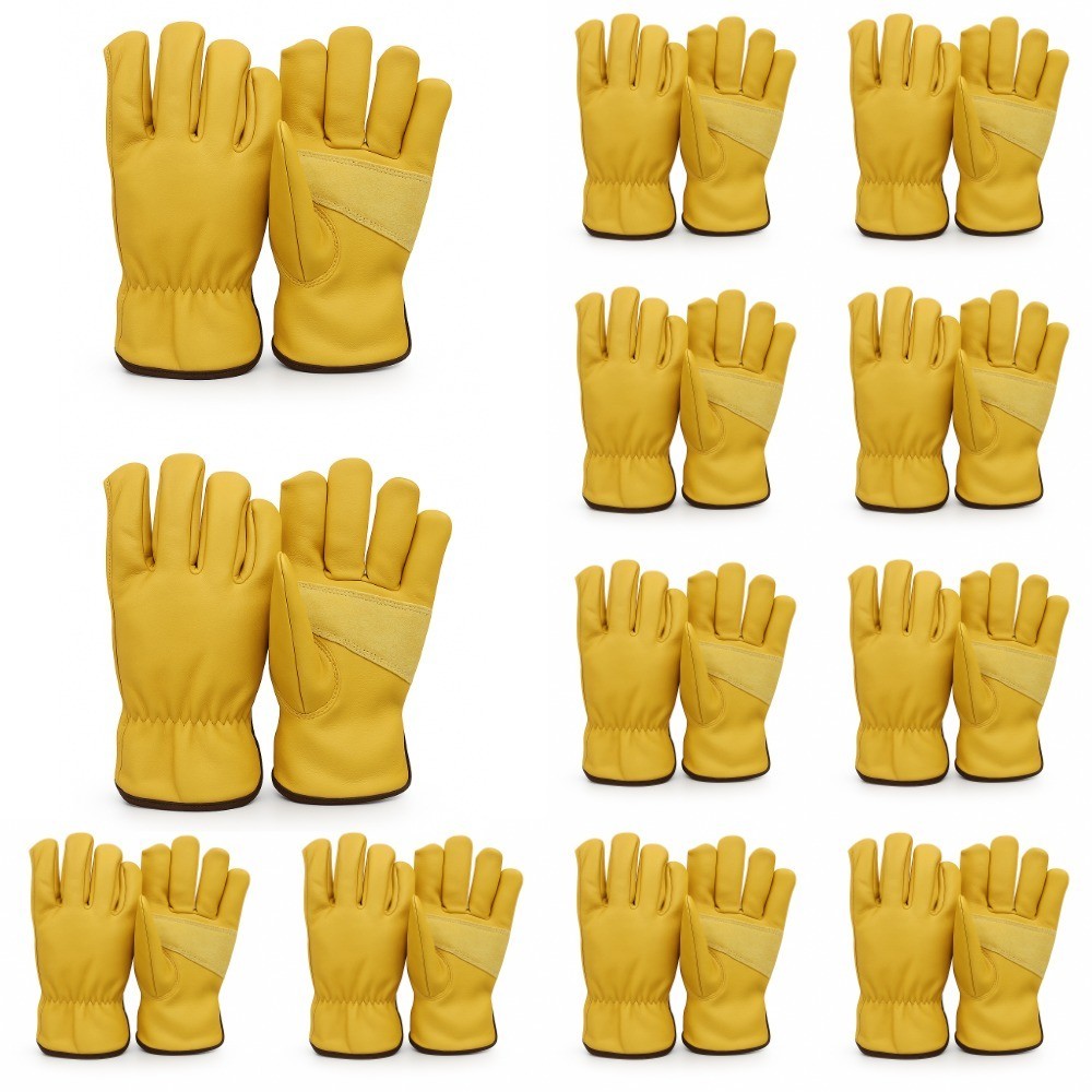 12 Pairs Cowhide Leather Work Gloves Heavy Duty Safety Garden Construction