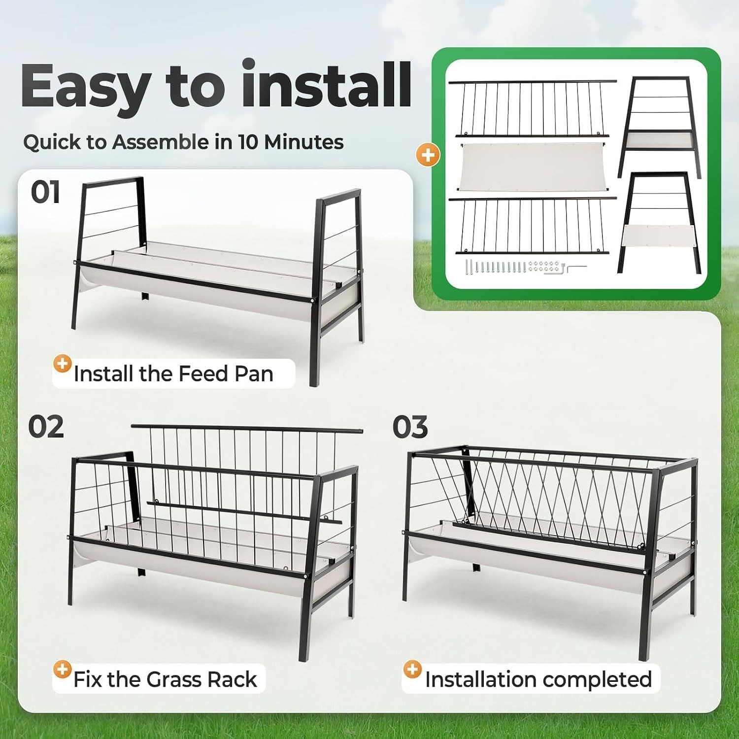 Pasture Hay Feeder 2 in 1 55 Gallon Livestock Feed Trough with 22 Gallon Feed