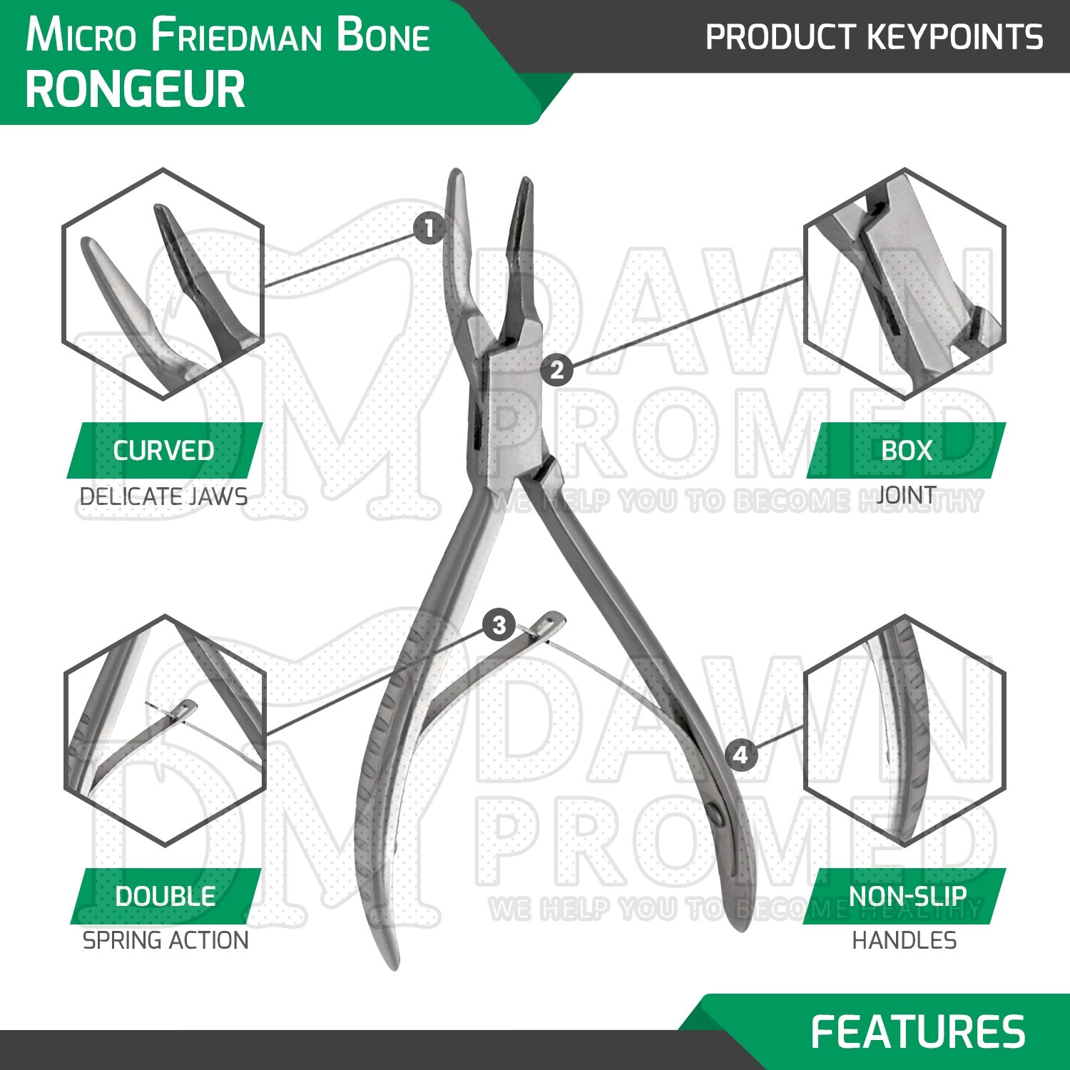Micro Friedman Bone Rongeur Curved 5.5″ 1.3mm Jaws Surgical Dental Tool German G