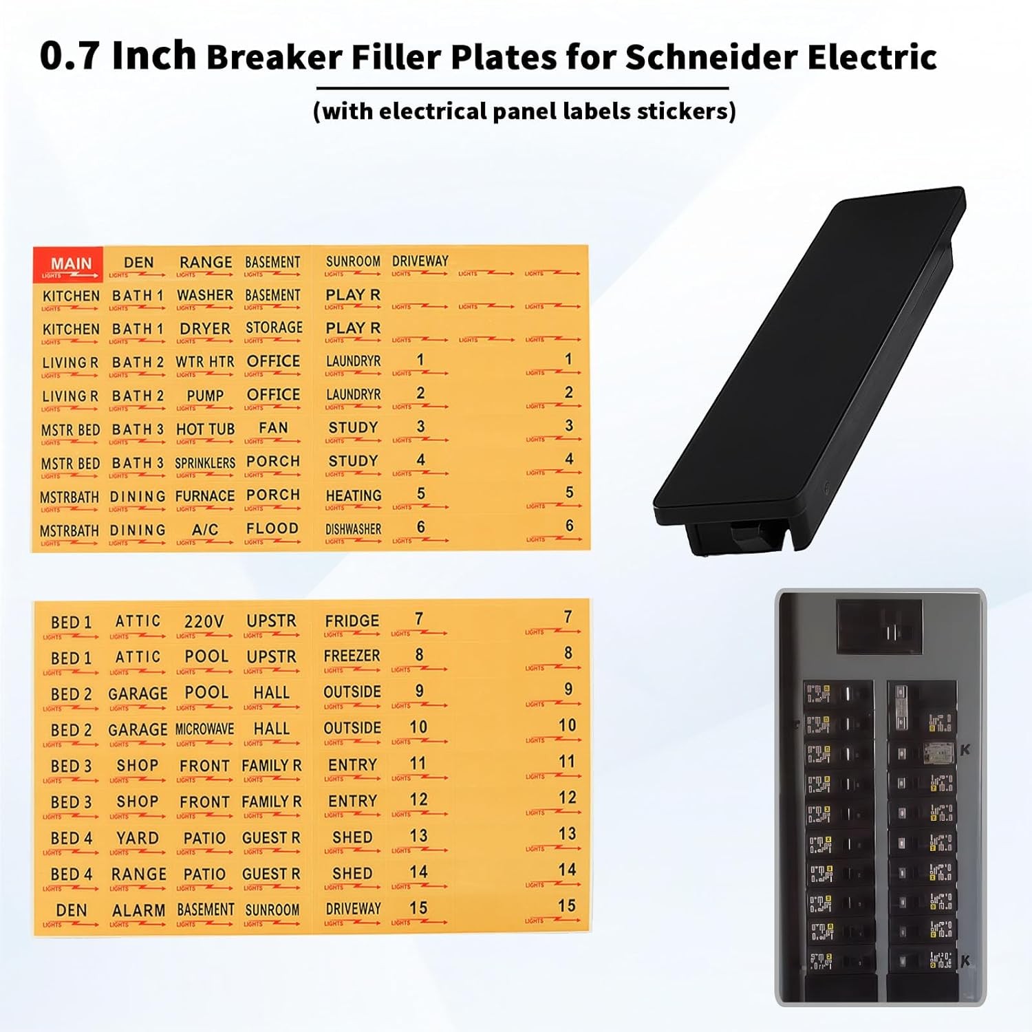 Square D QO Circuit Breaker Filler Plates – 10 Pack with Electrical Panel Label