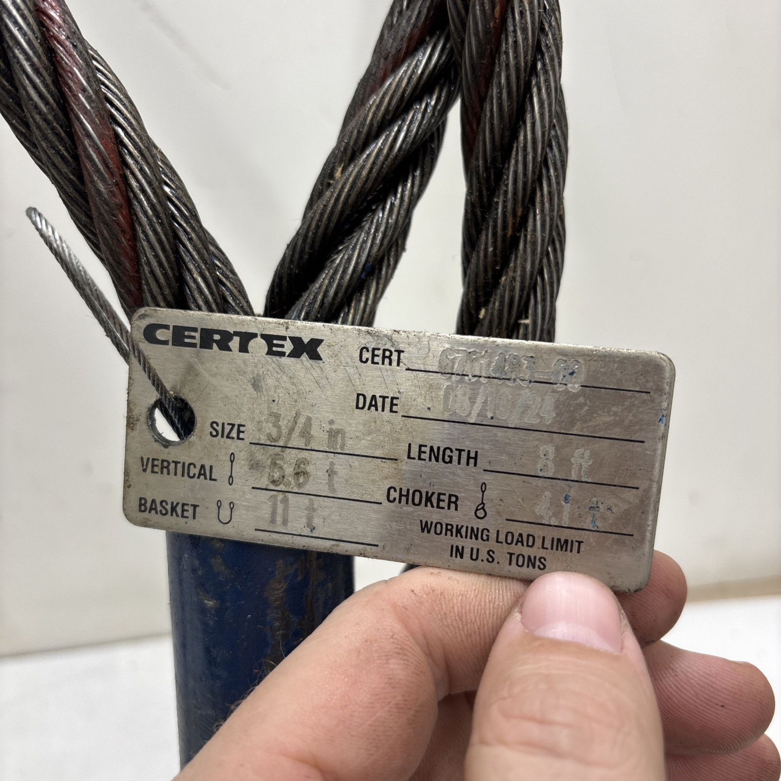 Certex LIFT-ALL Wire Rope Sling,8 ft L,11200 lb Load Cap.. 3/4” Rope