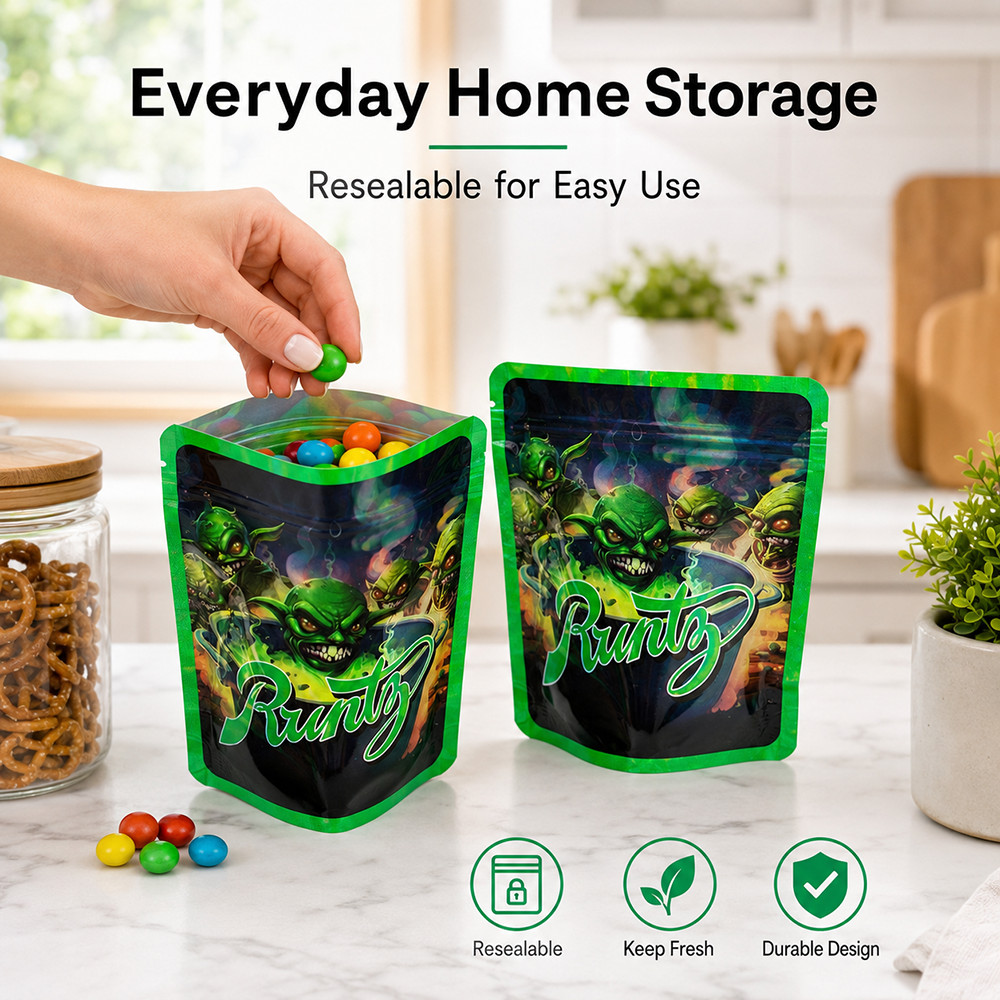 3.5g Mixed Smell Proof Mylar Stand Up Bags Zip Seal Food Storage Pouches 100pcs