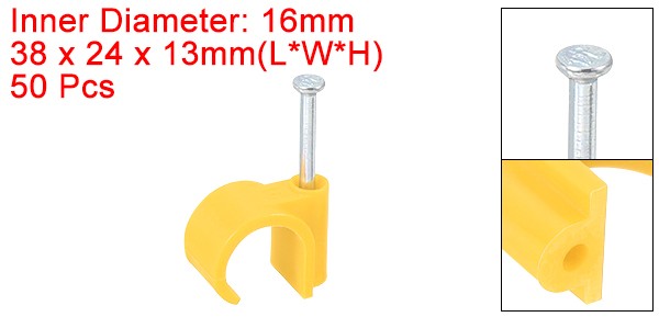 50Pcs Cable Wire Clips, Nail in Cable Clips 16mm/0.63″, Yellow