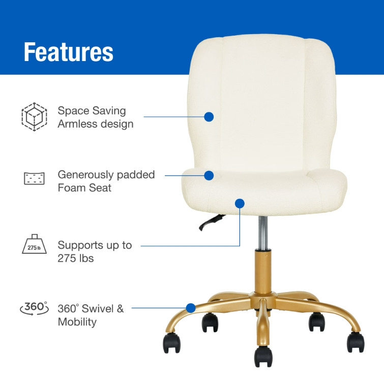 Boucle Armless Office Chair Cream for Adults Teens Home Office