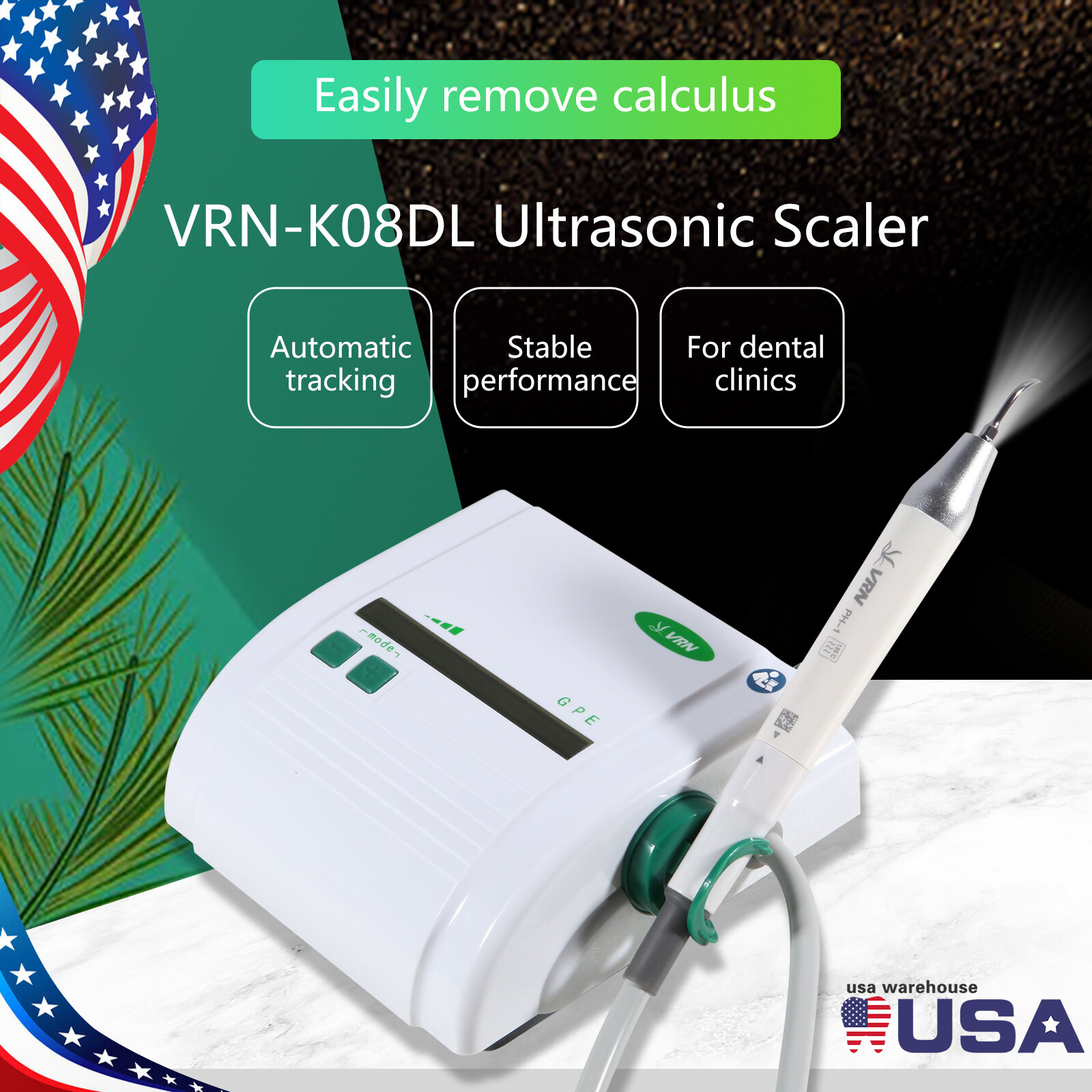 Cavitron Dental Ultrasonic Scaler +LED Light Handpiece +5*Tips fit EMS VRN-08DL