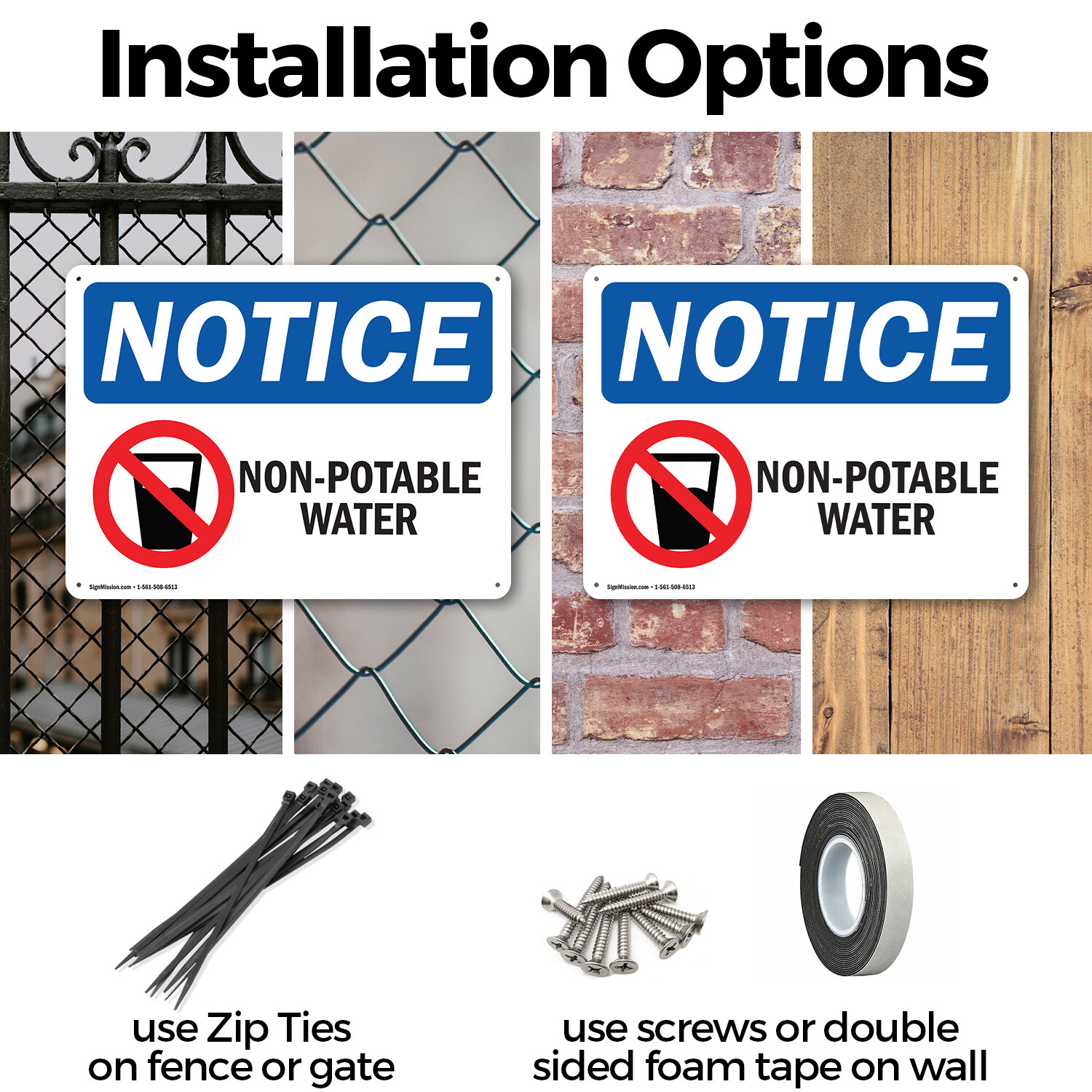 (2 Pack) Non-Potable Water OSHA Notice Sign Decal Metal Plastic