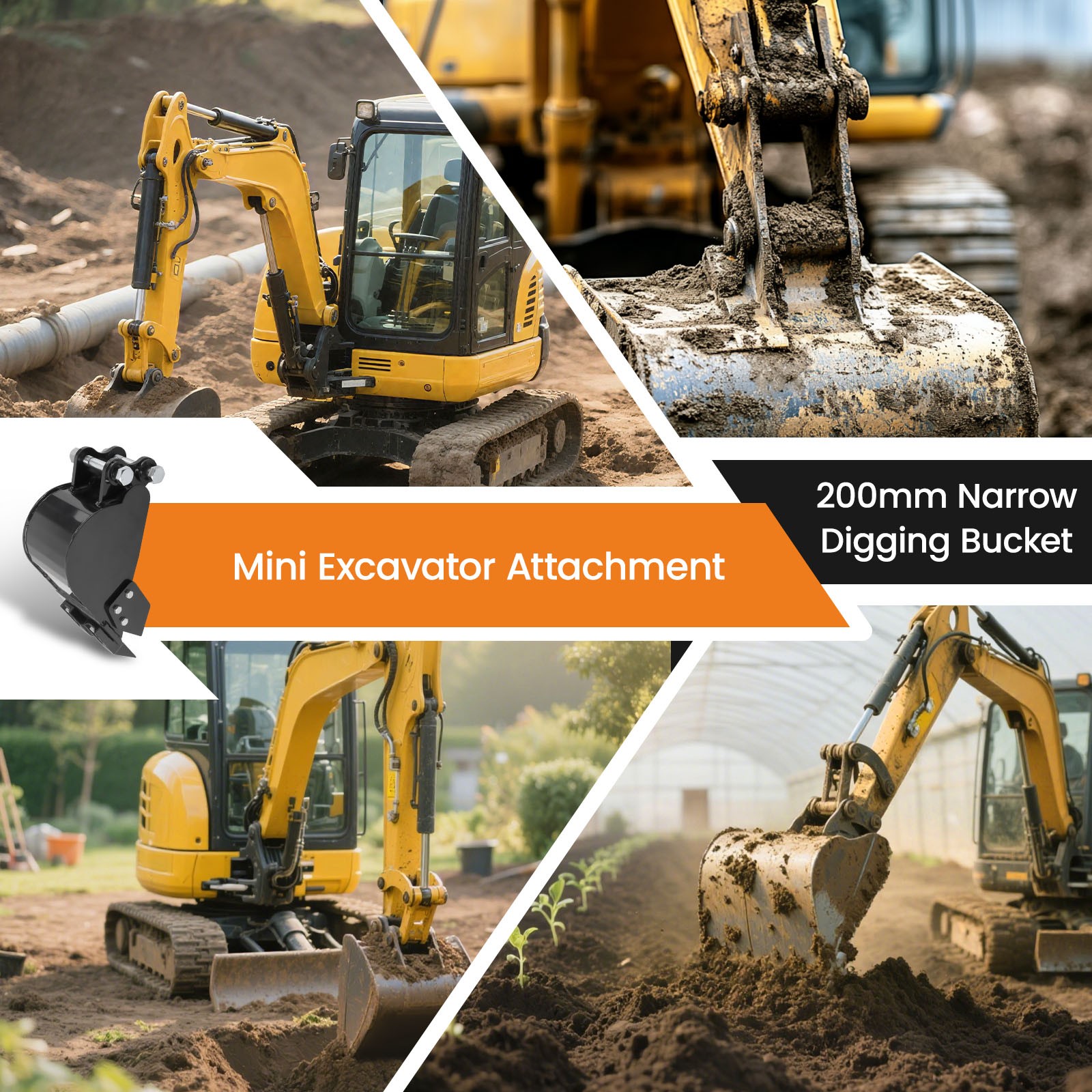 200mm For Mini Excavator Bucket for TYPHON 3 Ton Digger Attachment Pin Dia 25mm