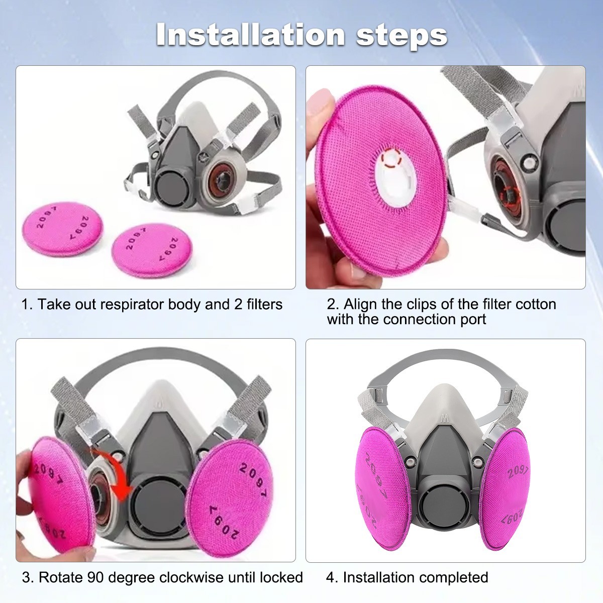 Half Face Gas Mask Chemical Vapor Paint Spray Respirator with 95% Red Filter