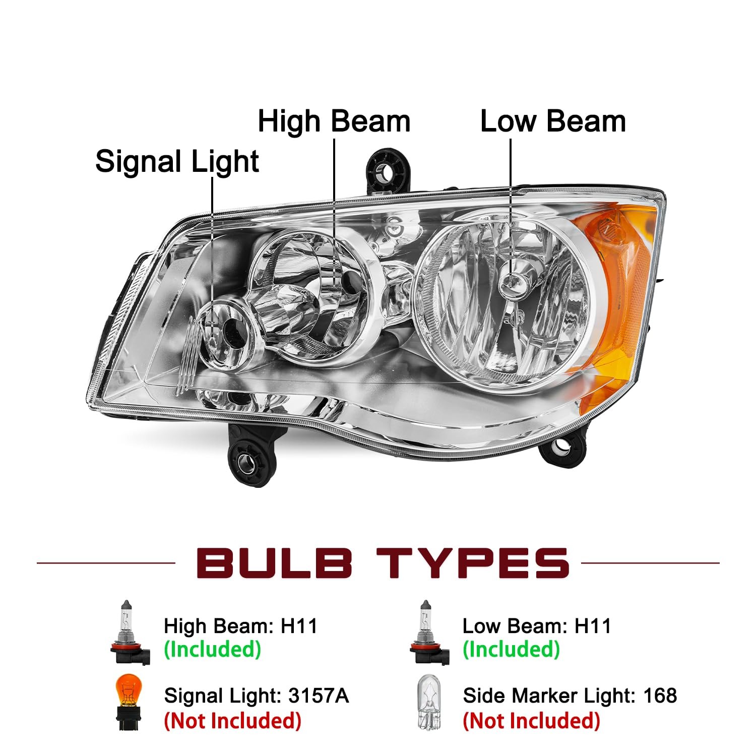 Halogen Headlight Assembly Fits for 2011-2020 Dodge Grand Caravan