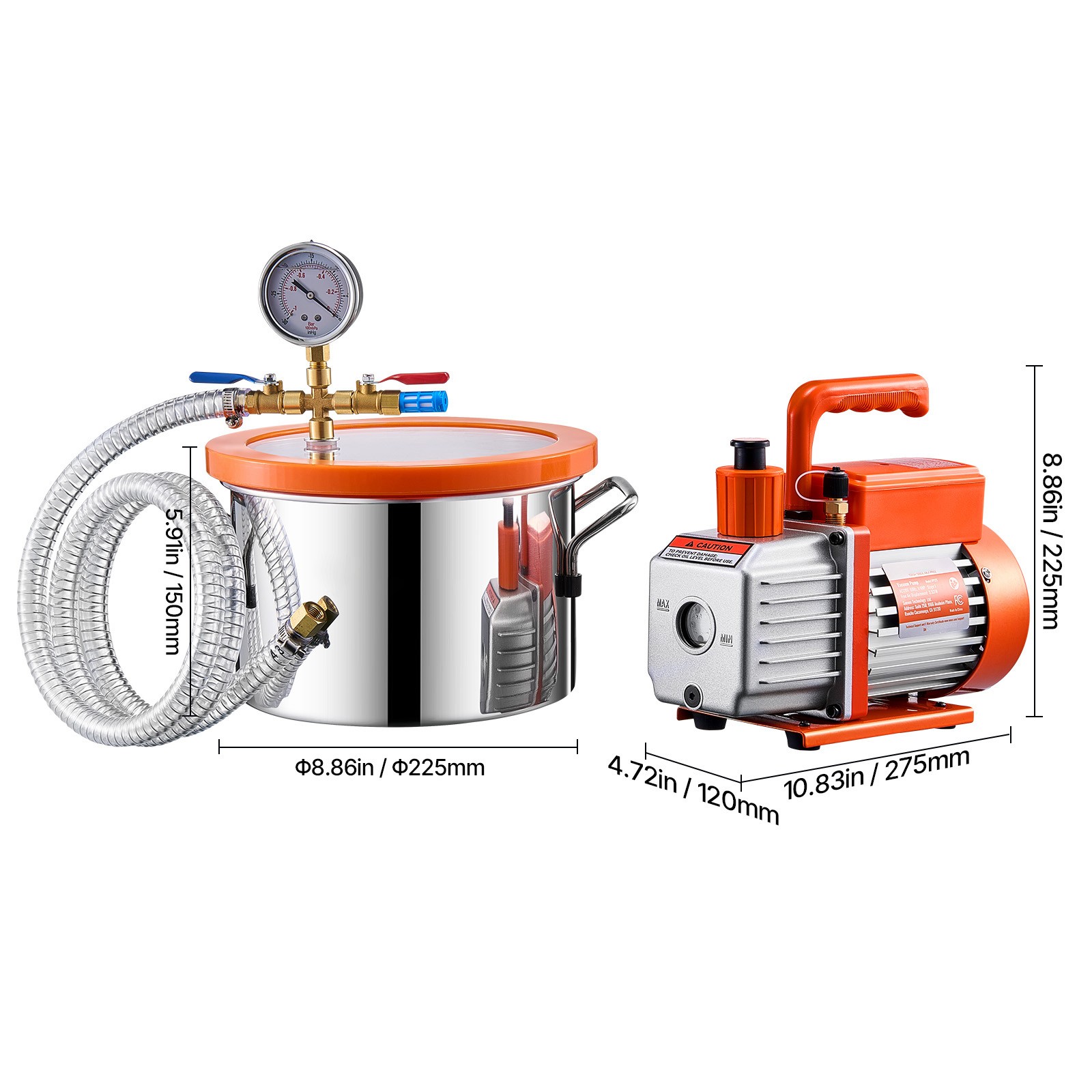 Uimoso 1.5 Gallon Vacuum Chamber 3.5CFM Single Stage Pump Degassing Chamber Kit