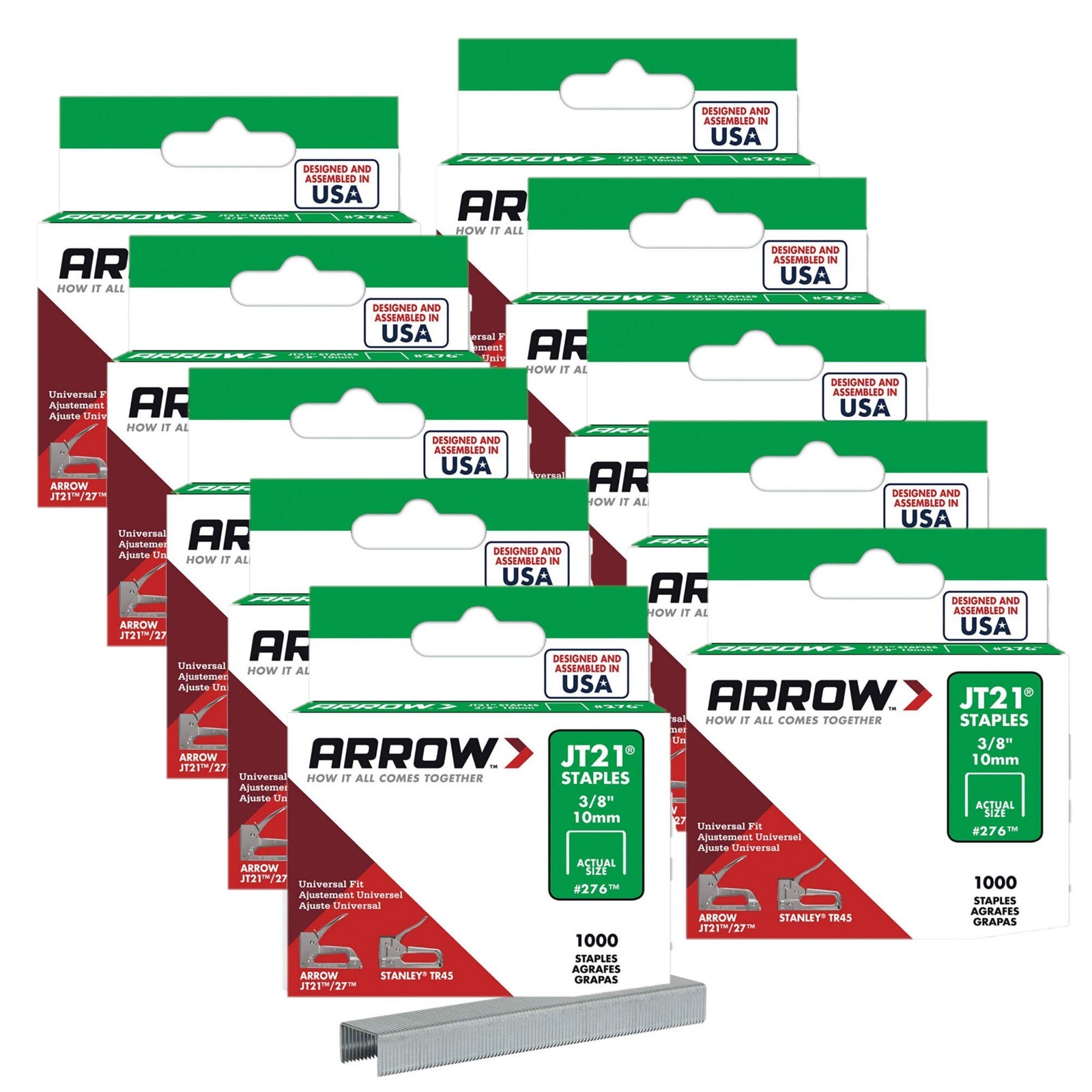 Arrow Fastener 276 Genuine JT21/T27 3/8-Inch Staples, 10 Pack (1,000 per JT21
