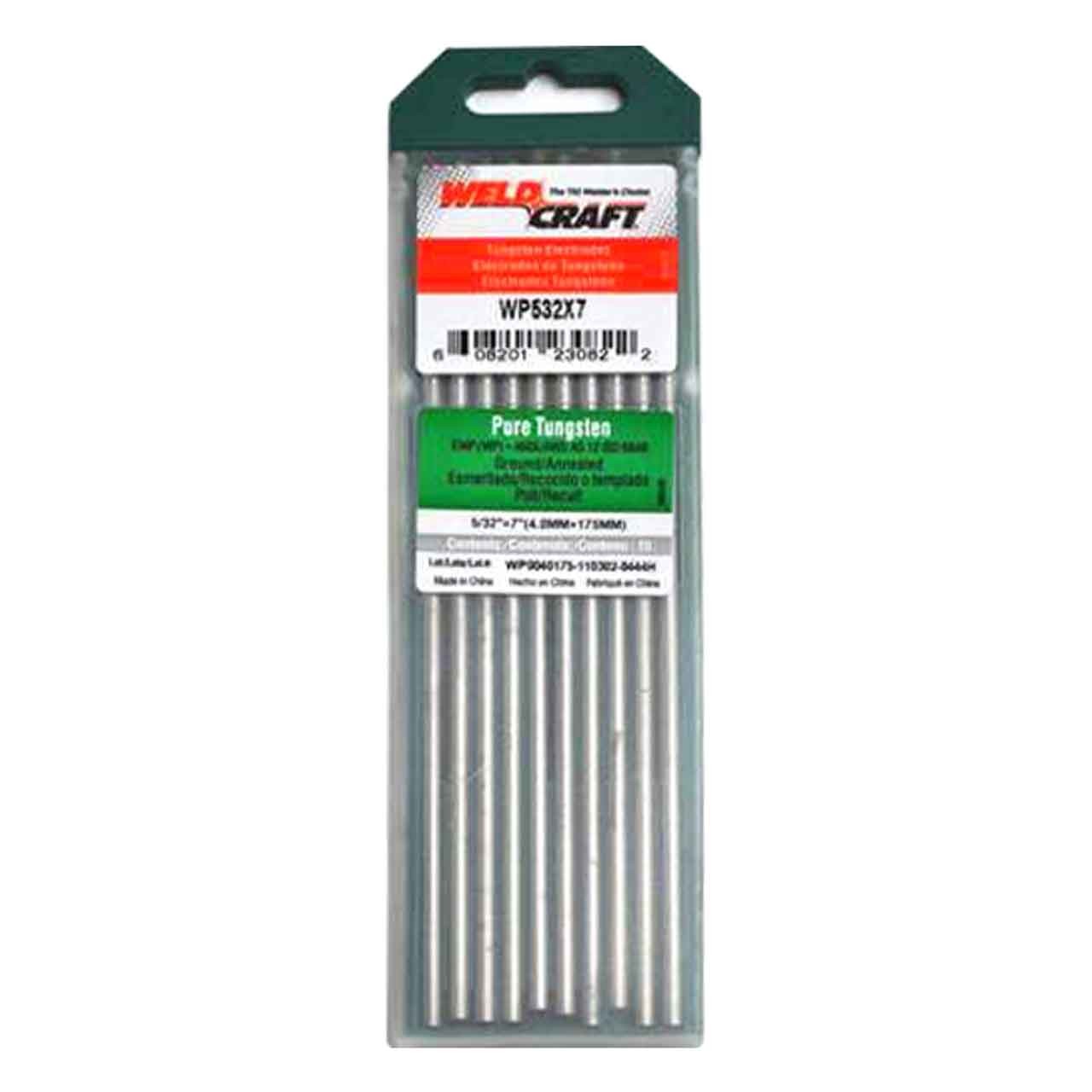 Miller Weldcraft WP532X7 Pure Tungsten 5/32″ X 7″ 4.0mm x 175mm 10 pack