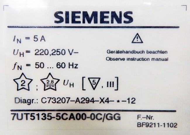 Siemens 7UT5135-5CA00-0C/GG 7UT5 135-5CA00-0C/GG Machine Protection -used-