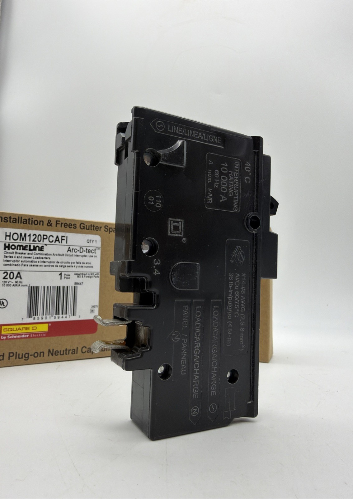 SQUARE D HOM120PCAFI AFCI CIRCUIT BREAKER 20A 1-POLE PLUG-ON NEUTRAL -3 PACK