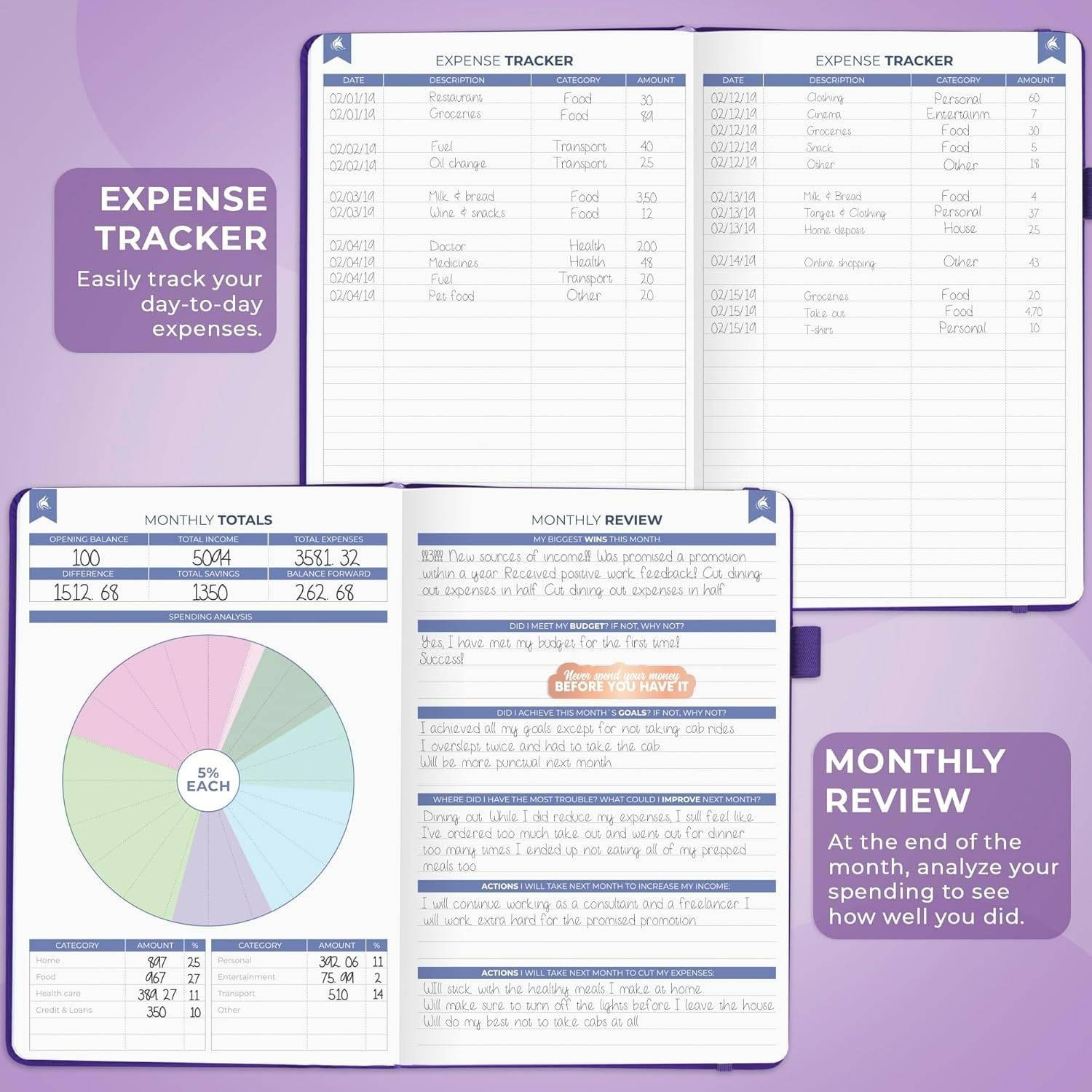 Clever Fox Financial Planner Premium Edition A5 Expense Tracker (Purple)