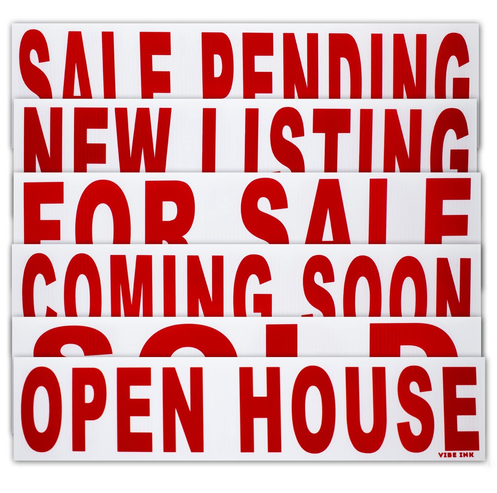 6 Pack Real Estate Rider Signs 6×24″ – For Sale, Open House, Sold, New Listing –