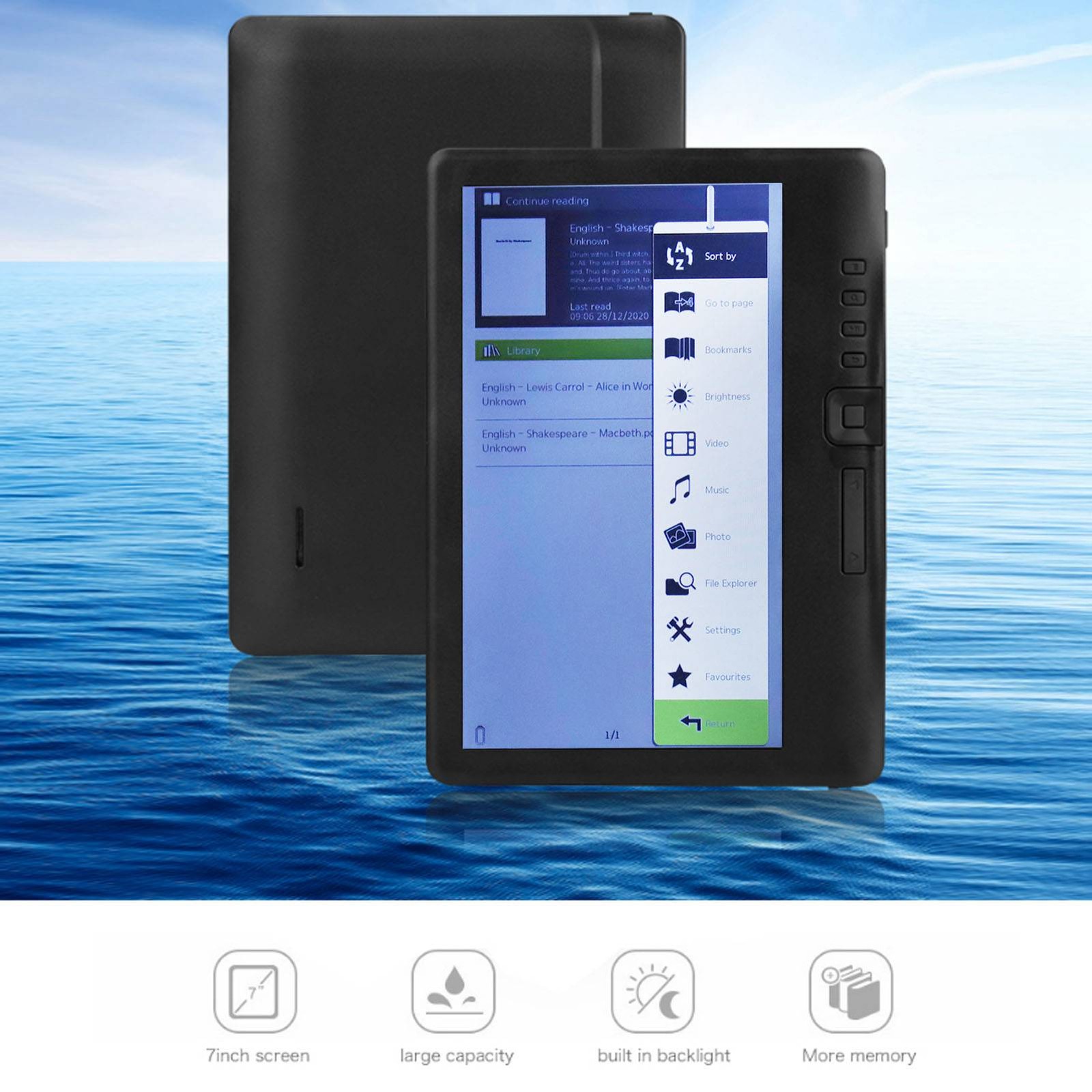 E Reader 7in Color TFT LCD 16:9 Screen HD 800×480 380MHz Black Protective Case