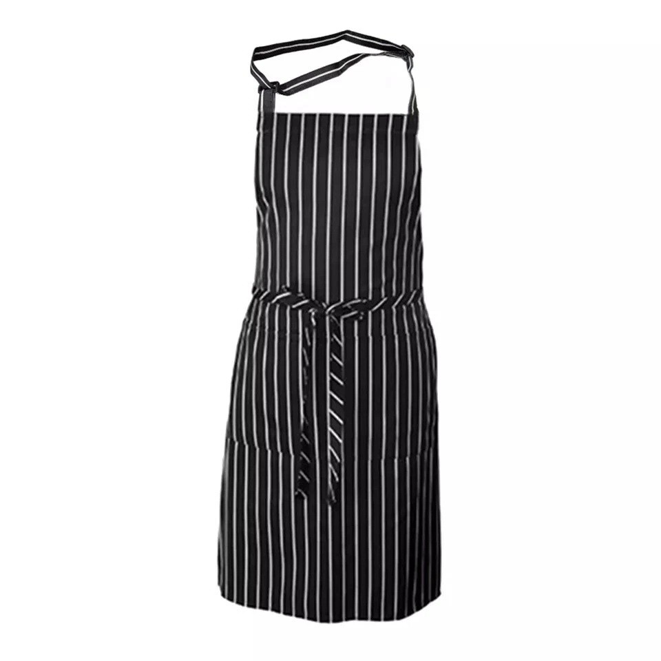 1Pc Adjustable Chef Apron with Two Pockets Striped Kitchen Bib for Men and Women