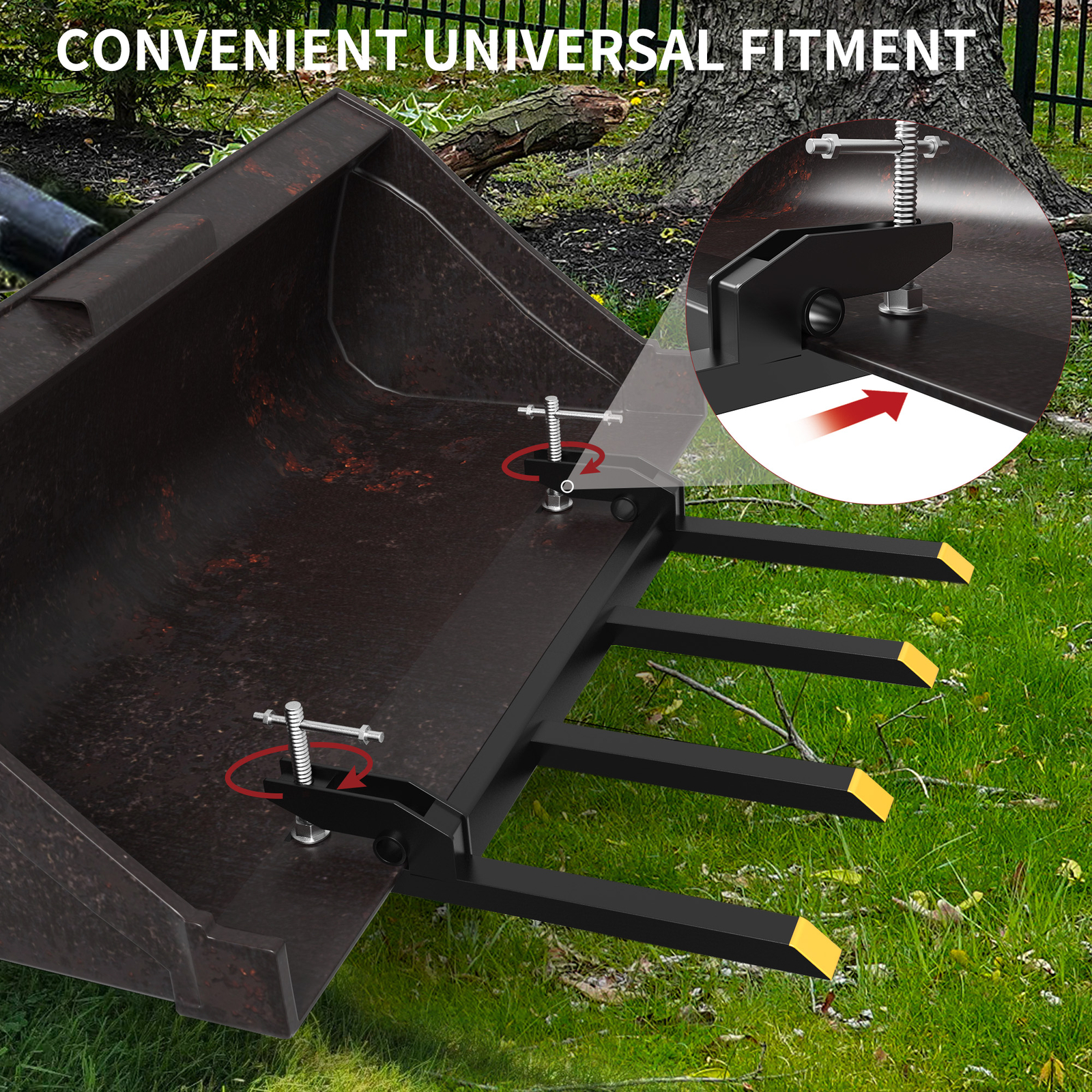 42″ Clamp on Heavy Debris Fork for Tractor Skid Steer Buckets Universal 2500lbs