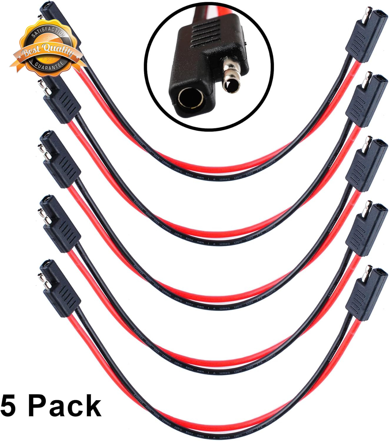 5pc SAE Connector 2 Pin Quick Disconnect Wire Harness 12V 12AWG 12in