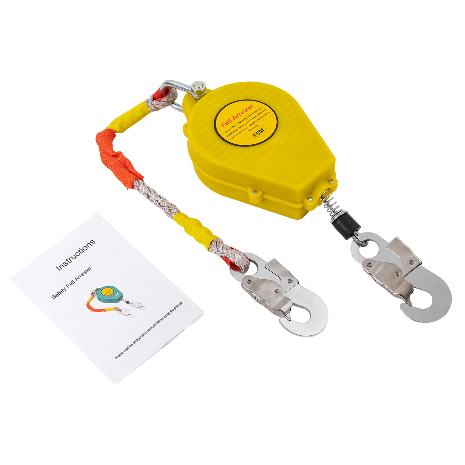 15M Self-Retracting Fall Arrester with Double Locking Hook, 150kg Capacity