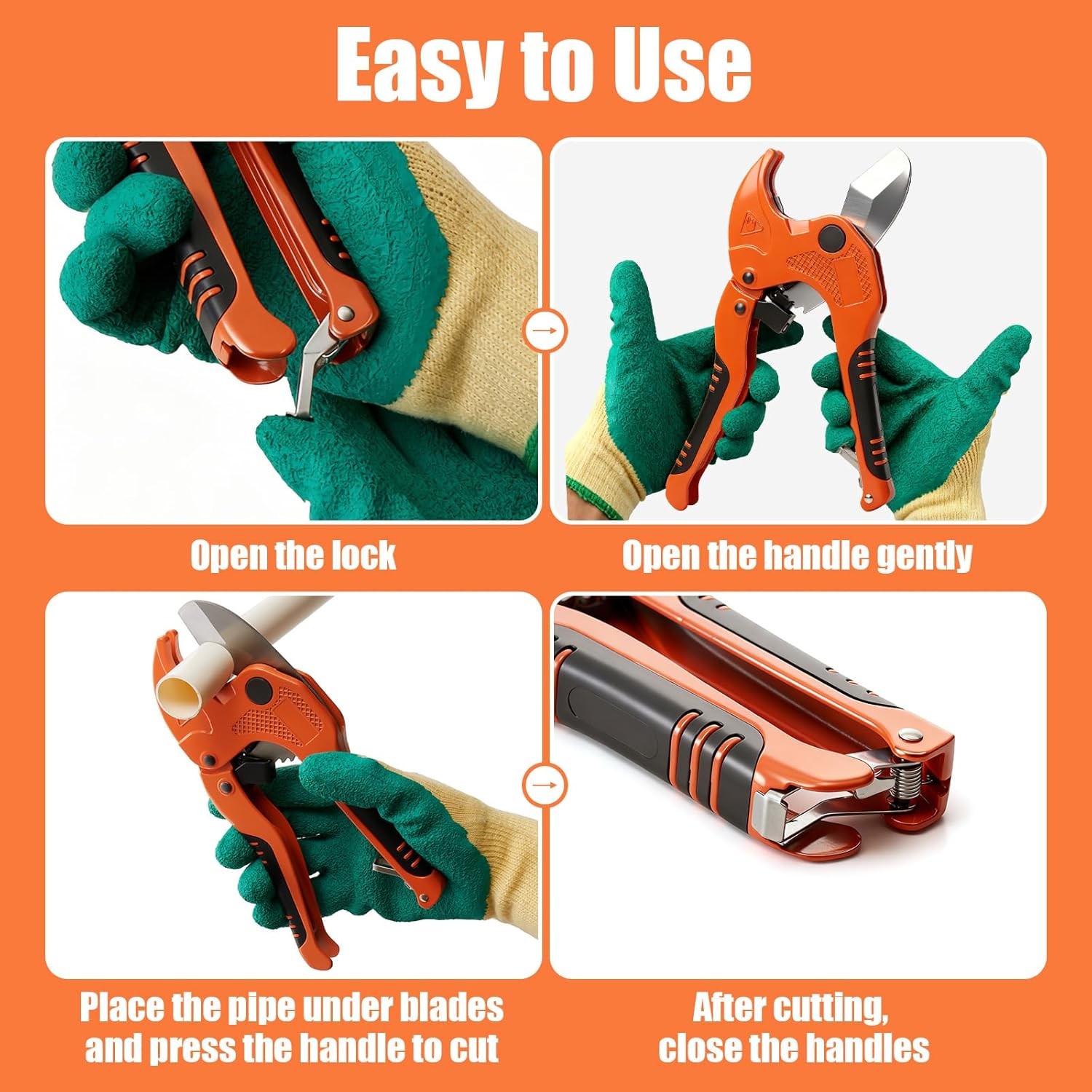 One-Hand PVC PEX Pipe Cutter Ratchet V-Blade SUS420 Cuts to 1-1/4″ for Plumbing
