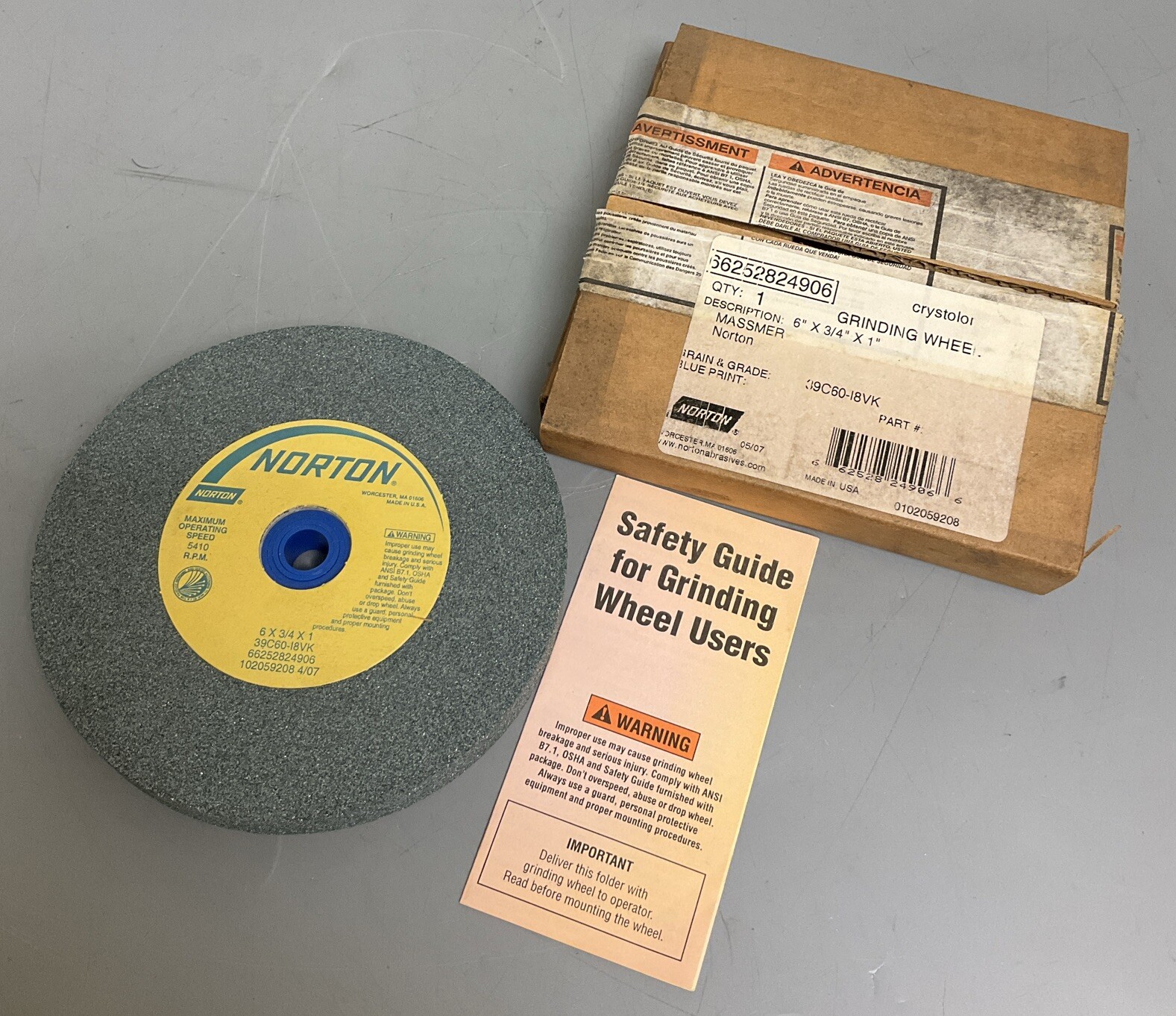 Norton Grinding Wheel 66252824906 | Size 6in x 3/4in x 1in | Part No 39C60-I8VK