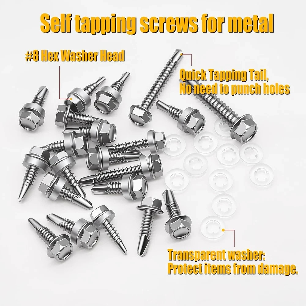 210Pcs ＃8×1″ Self Tapping Screws for Metal,410 Stainless Steel,Metal Screws Self