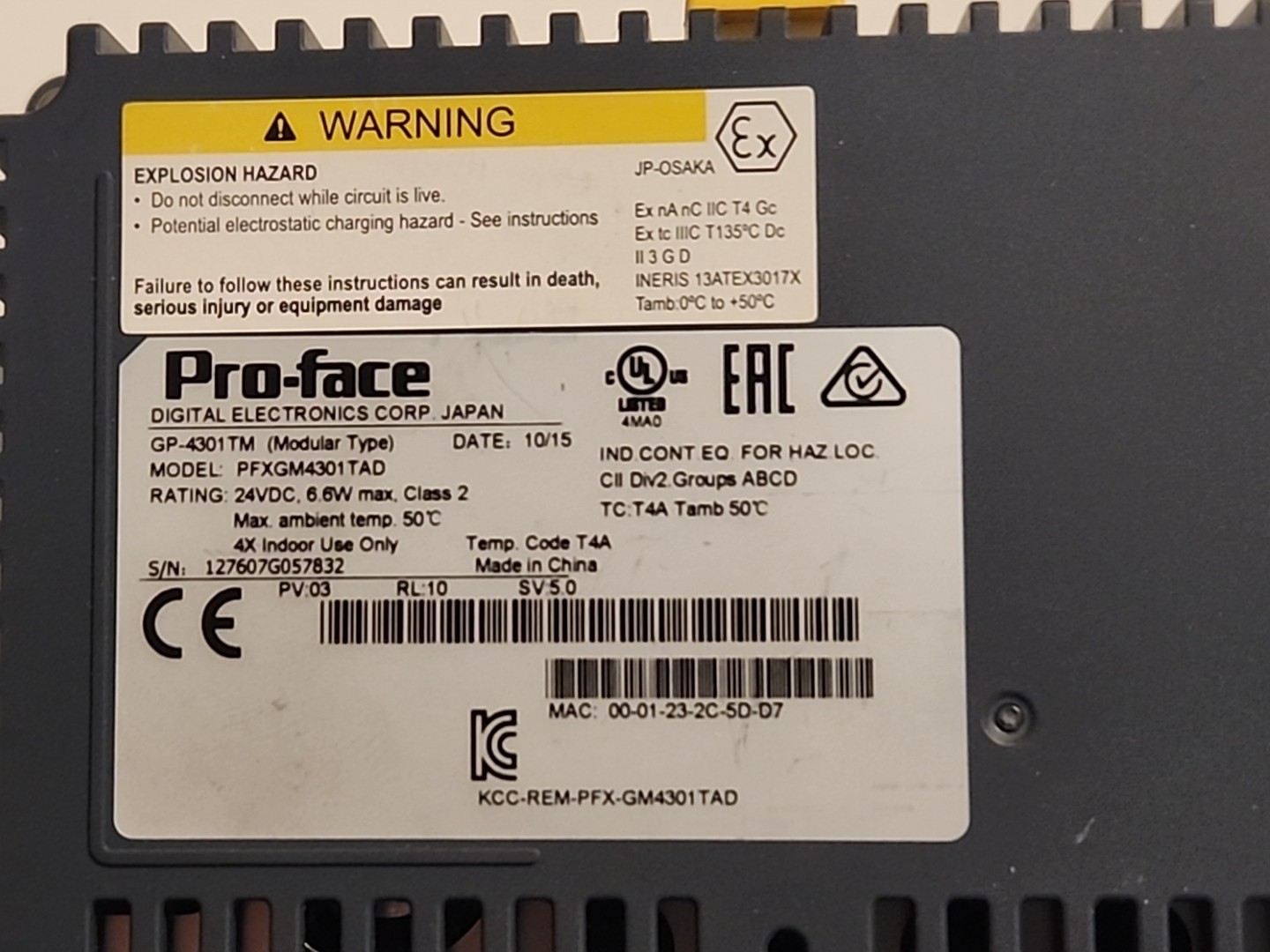 Pro-face PFXGM4301TAD GP-4301TM Back Panel – Warranty & Free Shipping