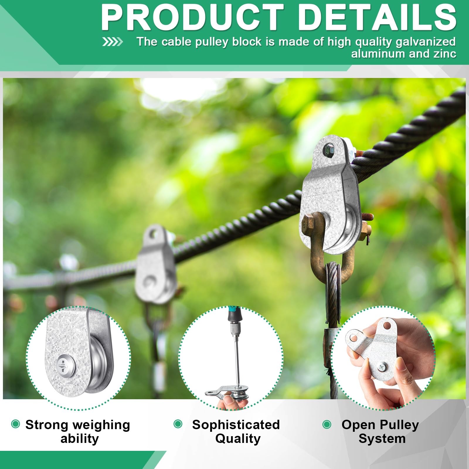 2.7×1.3 Inch Single Pulley Block Wheel 6mm/0.23 8mm/0.31 Inch Wire Rope 20 PCS