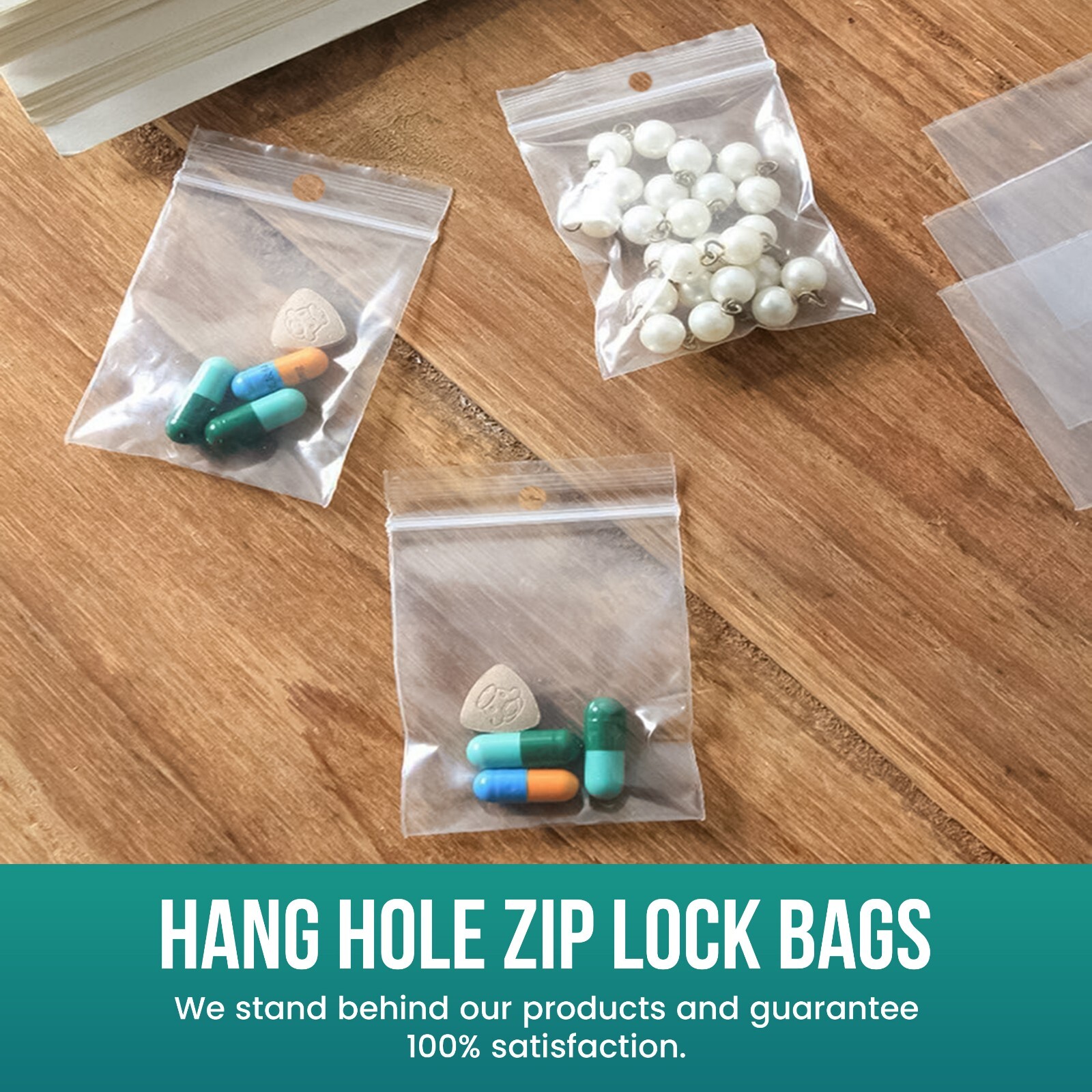 HANG HOLE HEAVY DUTY 4 Mil Clear Zip Seal Bags Reclosable Top Lock Plastic