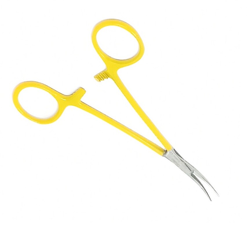 Premium Kelly Hemostat Forceps 5.5″ Curved «Fine» Locking Handle «Yellow» Color