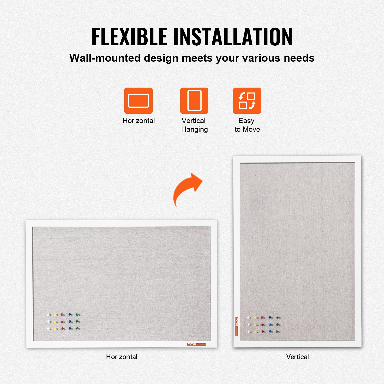 VEVOR 36″x24″ White Cork Board with Linen Surface Wall-Mounted Bulletin Board