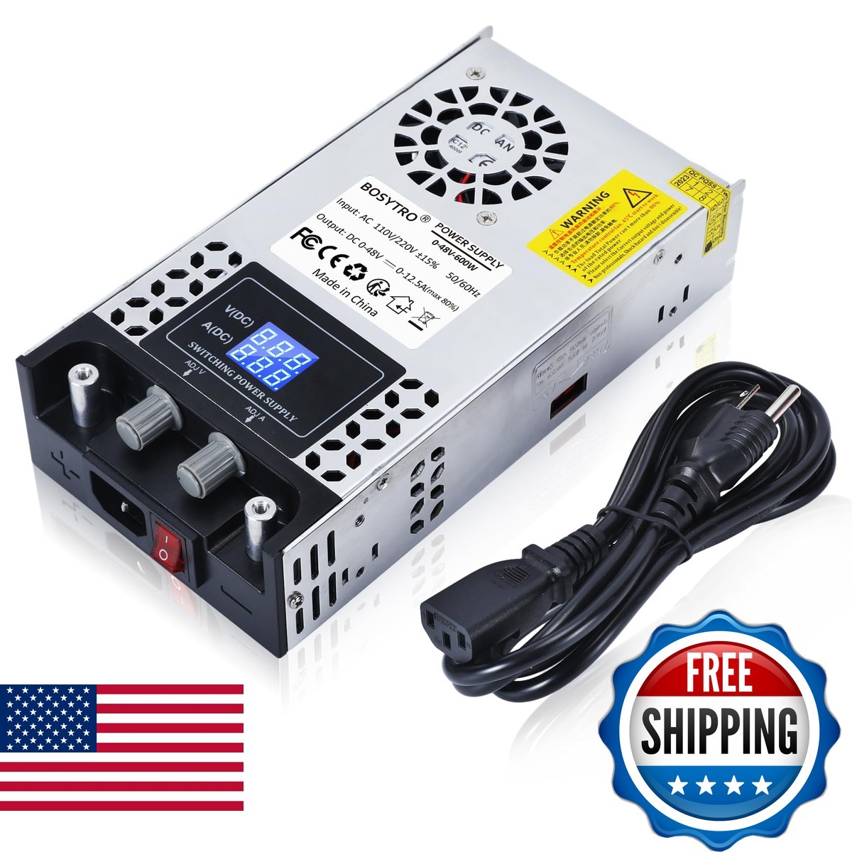 BOSYTRO AC to DC Converter 48V 0-12.5A 600W Adjustable Power Supply for LED