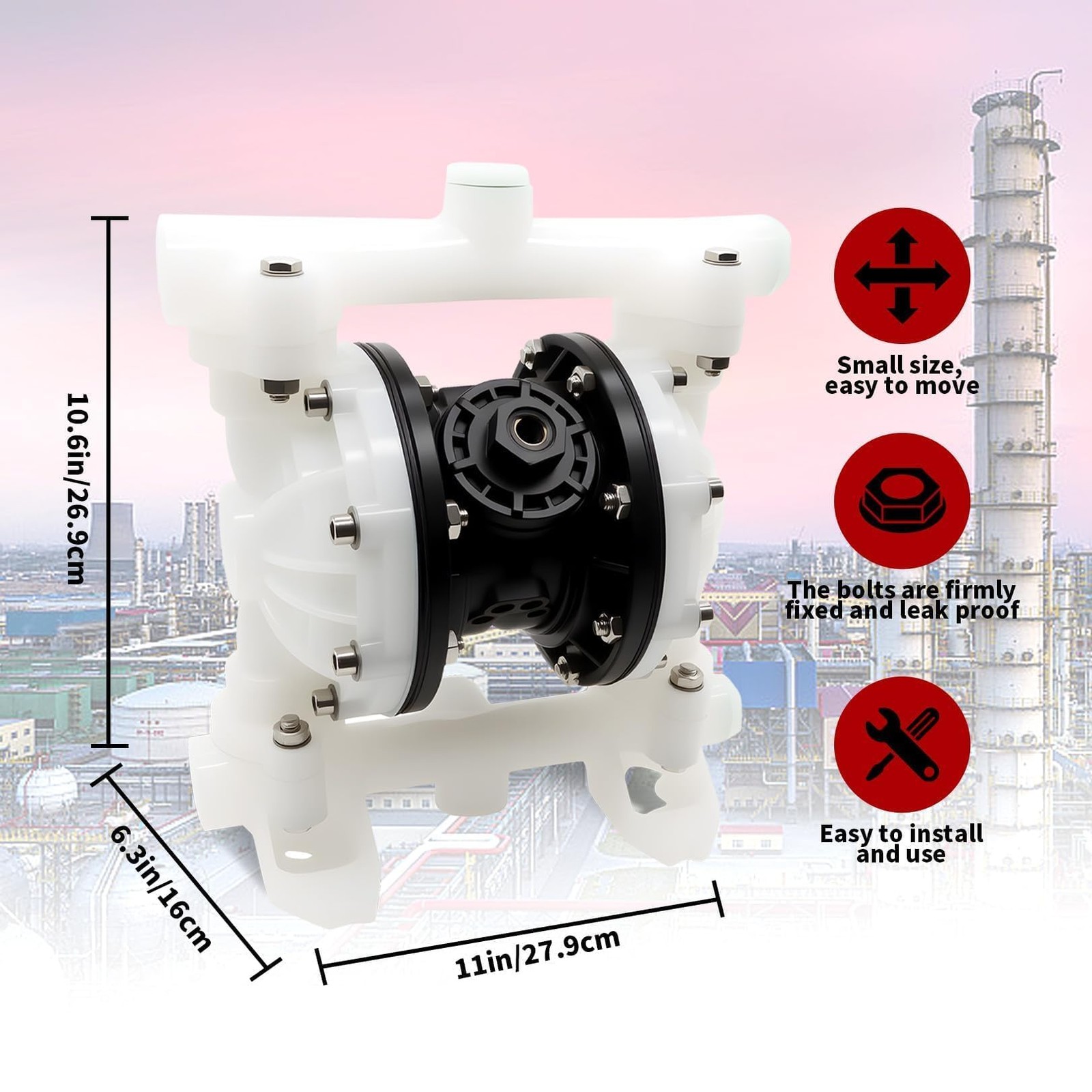 Nakkaa Pneumatic Double Diaphragm Pump PTFE 22GPM Transfer Pump 1″ In/Out Max…