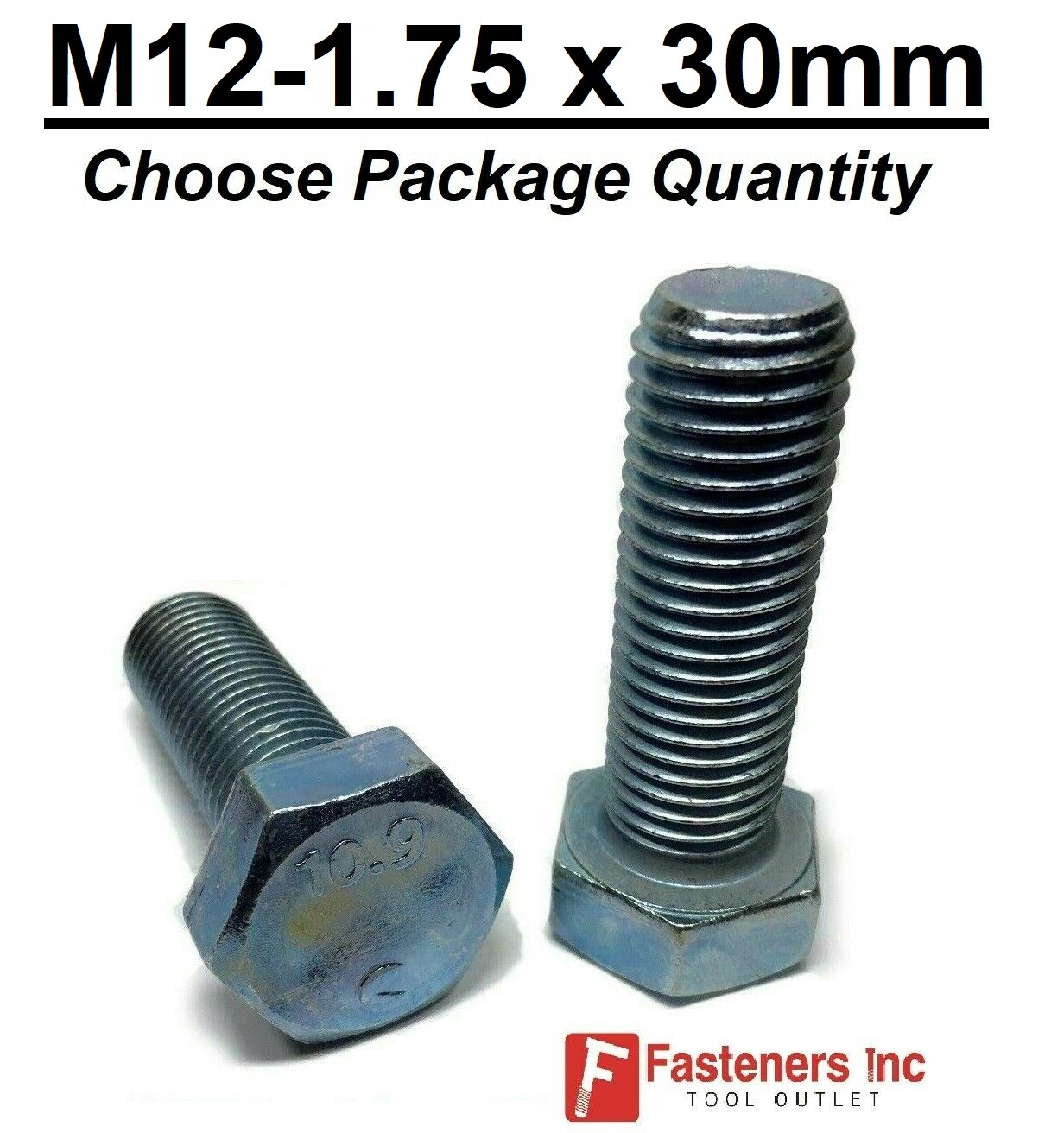 M12-1.75 x 30mm Metric Hex Cap Screws Bolts Zinc Grade Class 10.9 Hardened