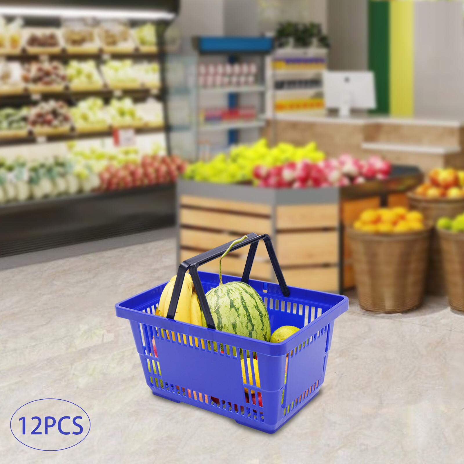 12x Shopping Baskets With Handles Retail Store Supermarket Baskets Stackable NEW
