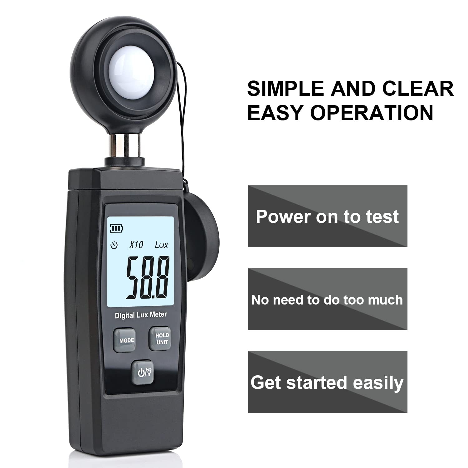 1 Pack Handheld Light Meter, 200,000 Lux, Digital, Photometer, Sensor, Plants