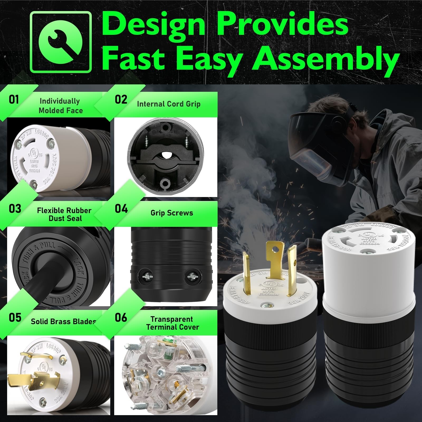 1 Set NEMA L6-30P and NEMA L6-30R Locking Plug and Connector, Generator Twist…