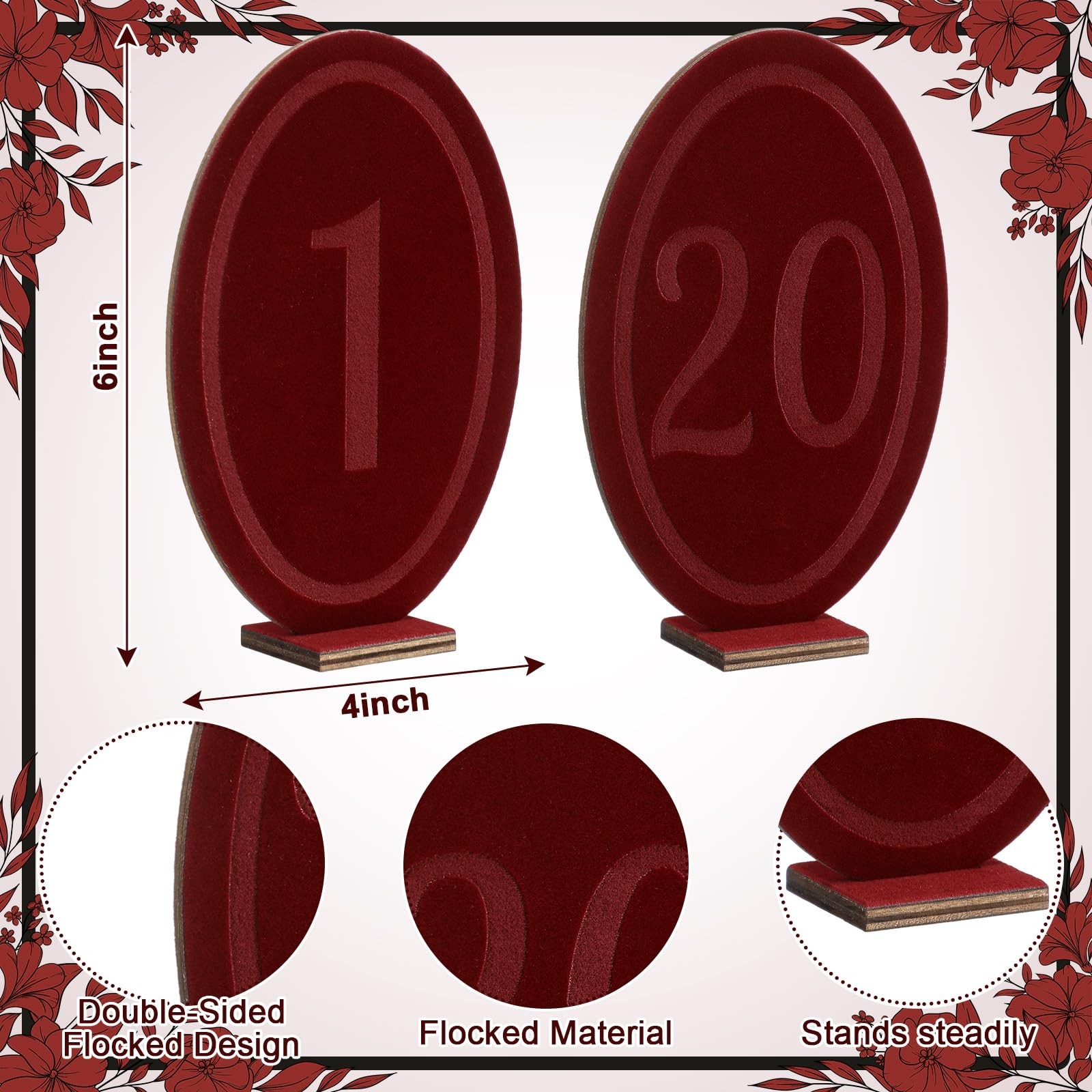 Velvet Wood Wedding Table Numbers 120 Burgundy Oval Signs Stand Reception