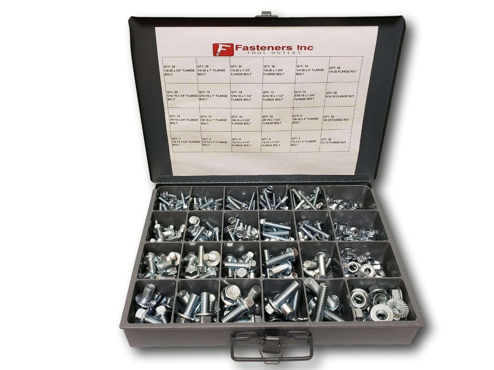 Grade 5 Zinc Serrated Hex Flange Bolt & Flange Nut Assortment Kit – 410 Pieces!