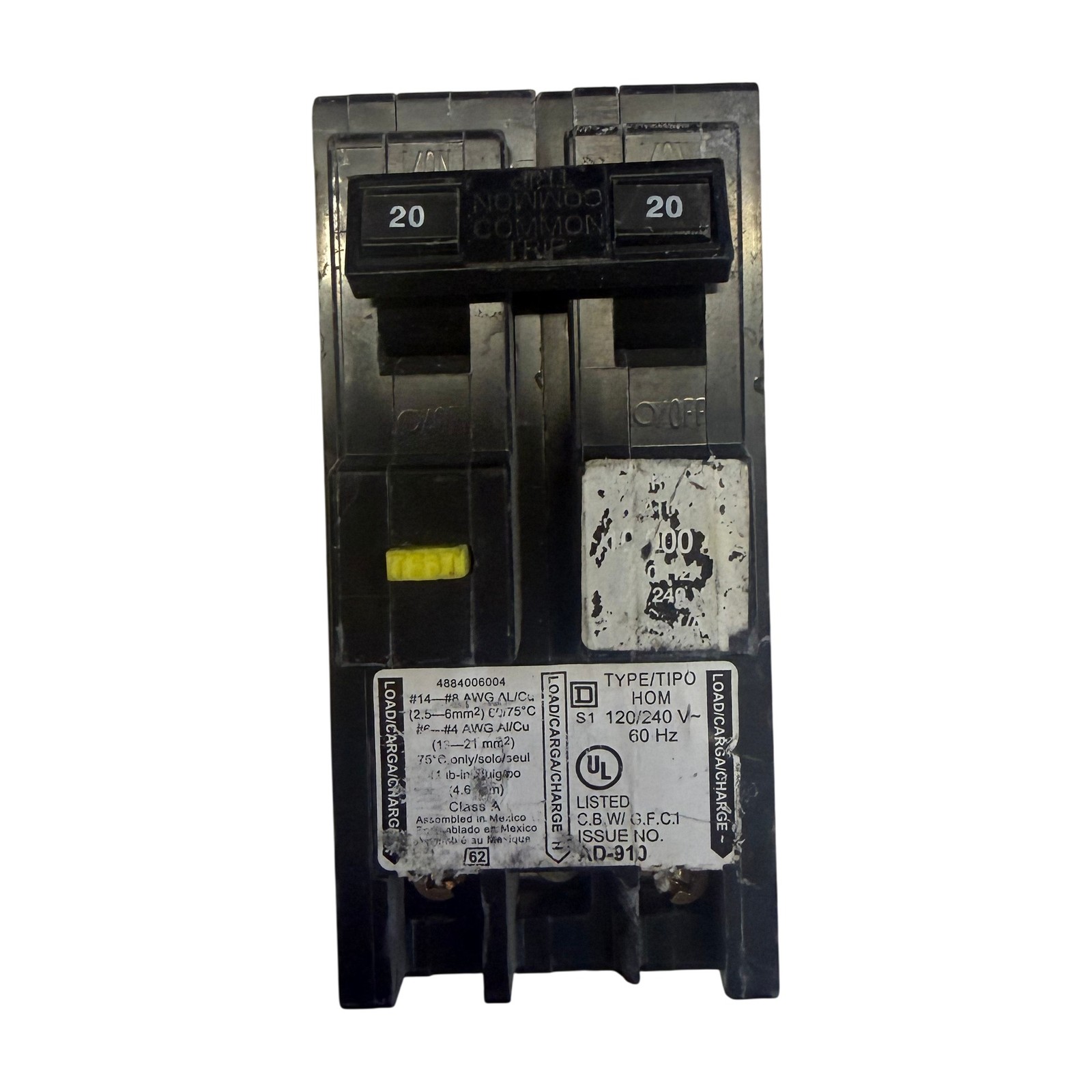 Square D HOM220GFIC 20A 2-Pole 120/240V GFCI Circuit Breaker Type HOM