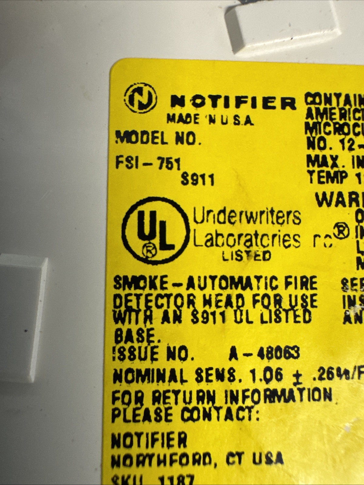 NOTIFIER FSI-751 ION HEAD DETECTOR ADDRESSABLE HEAD FREE SHIPPING !!!