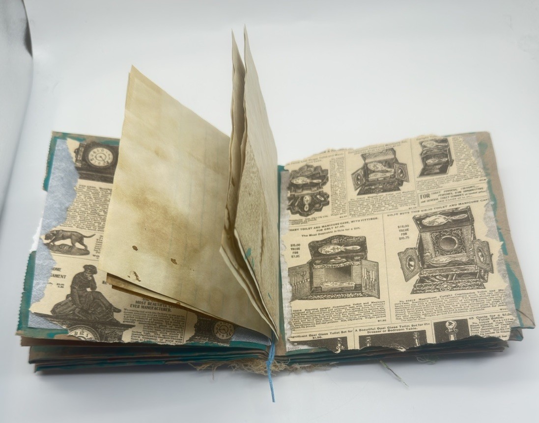 Hand Made Junk Journal 6×5 Thinking Of You Themed Medium Is Brown Paper Bags