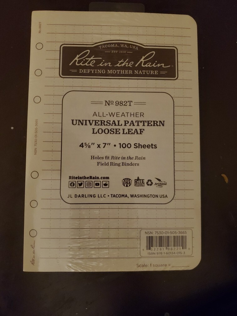 NEW Rite In The Rain All-Weather Universal Loose Leaf Paper 4 5/8″x7″ 982T 32#