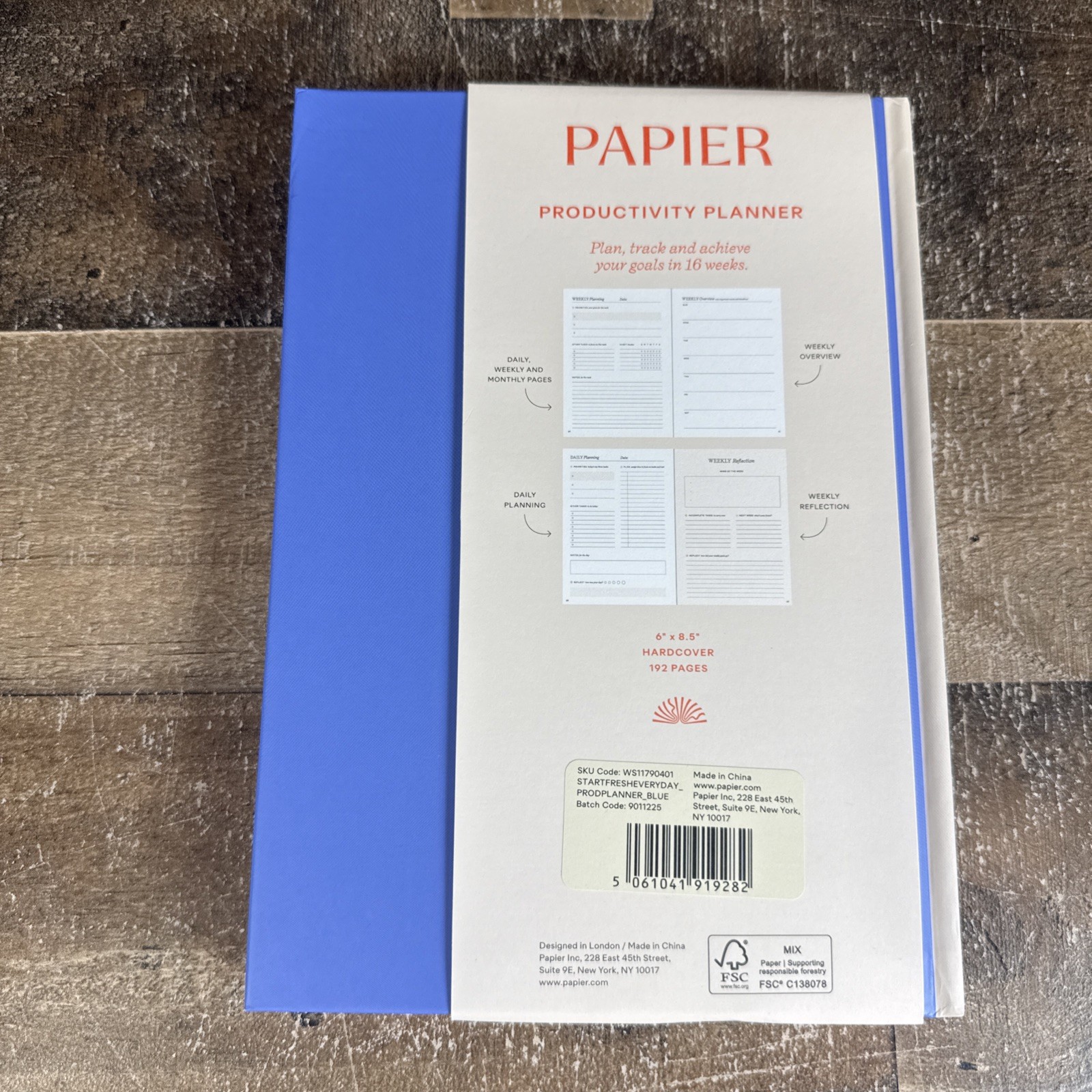 BRAND NEW PAPIER Blue & Cream Start Fresh Everyday 16 Week Productivity Planner