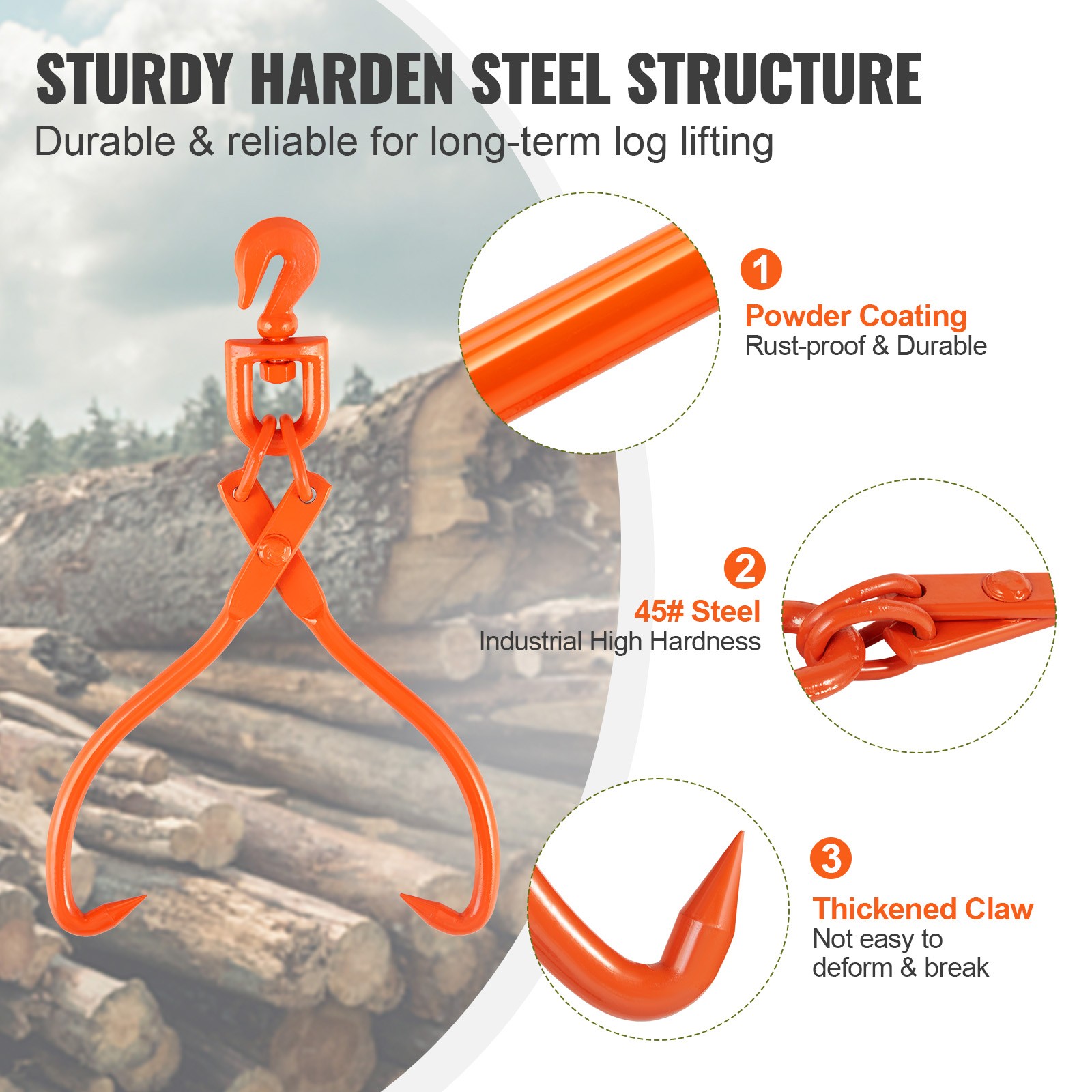 Uimoso 18-Inch Log Skidding Tongs with Rotating Claws for Heavy-Duty Lifting
