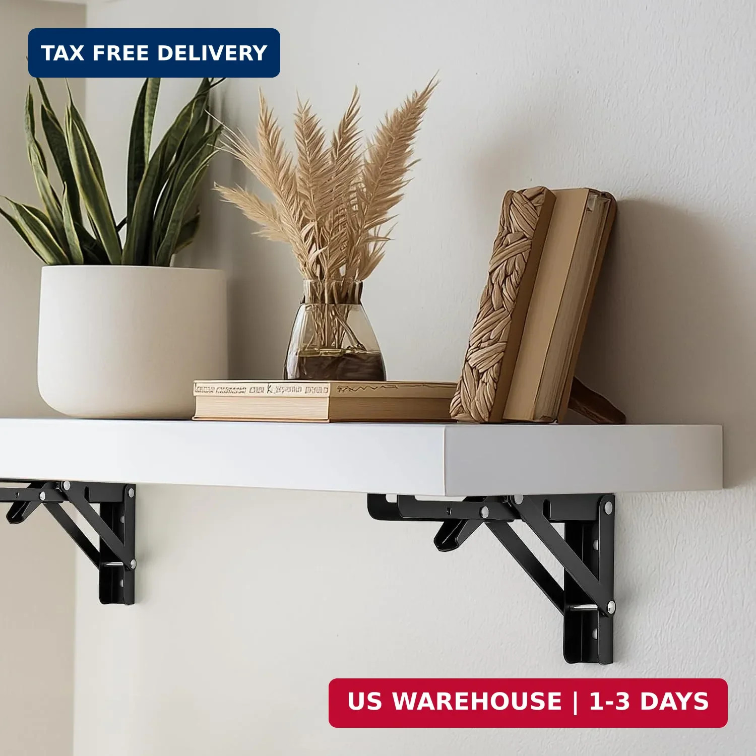 6 Inch Folding Shelf Brackets, 2 Pack (1 Pairs) Heavy Duty Metal Collapsible Wal
